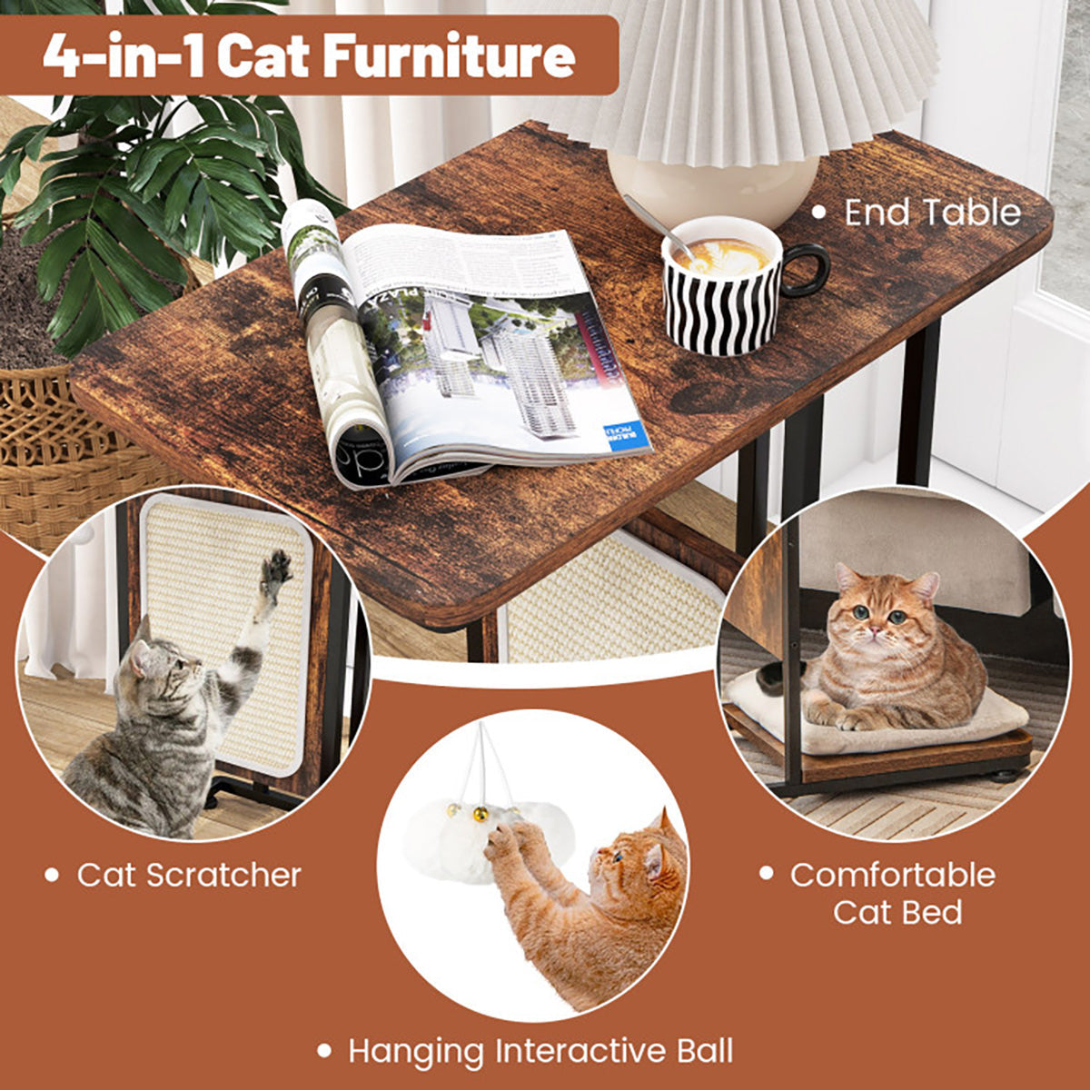 Cat Tree Side Table with Scratching Board - image 3