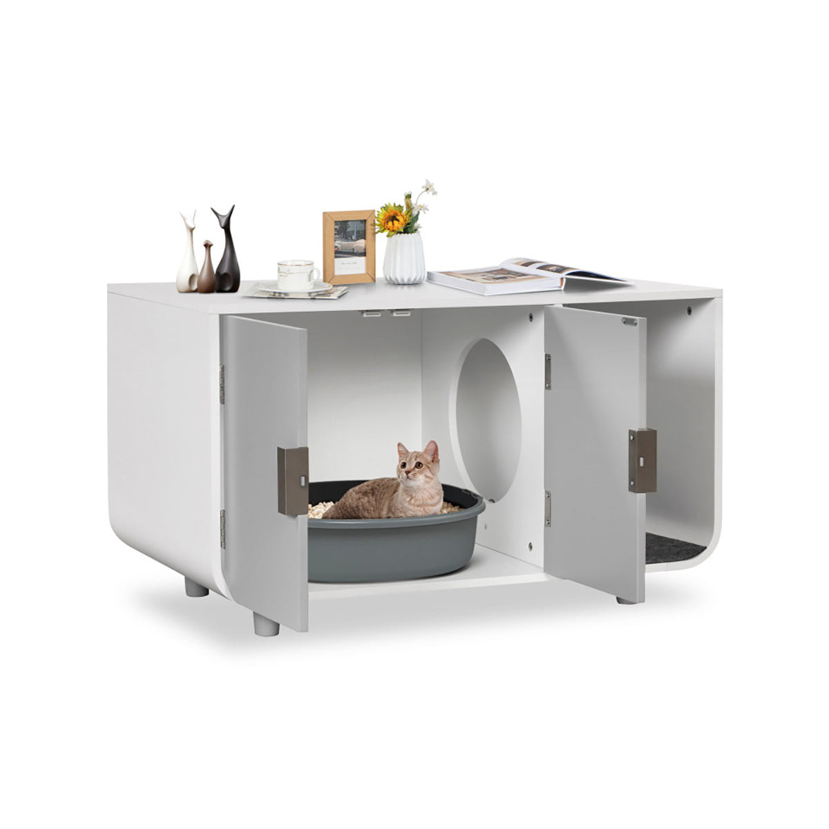 Cat Litter Box Enclosure with Removable Mat - image 2
