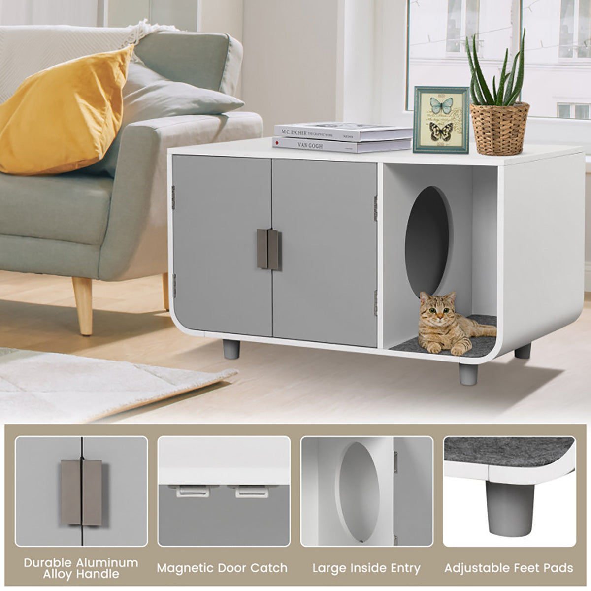 Cat Litter Box Enclosure with Removable Mat - image 6