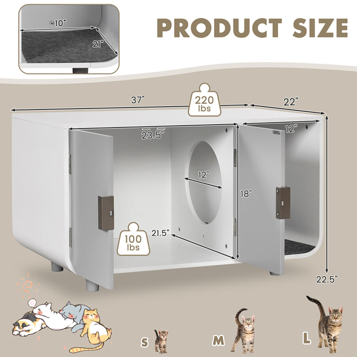 Cat Litter Box Enclosure with Removable Mat - image 7
