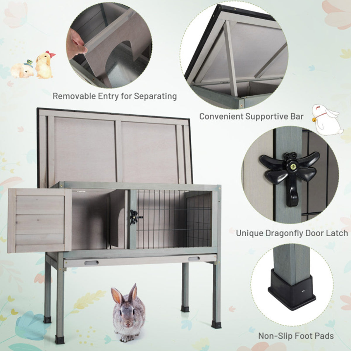 Elevated Rabbit Hutch with Hinged Roof - image 4