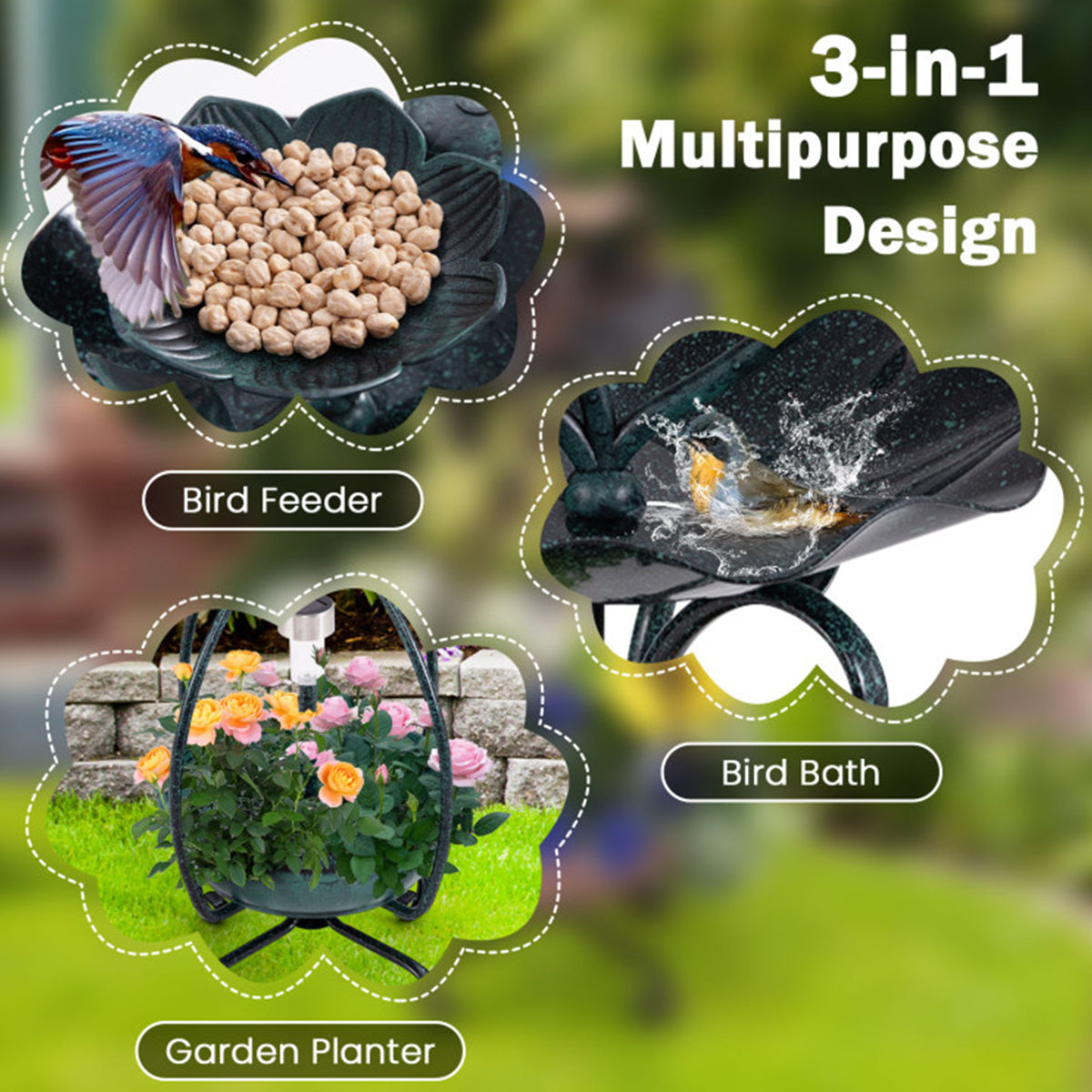 Solar Bird Bath Feeder and Planter - image 2