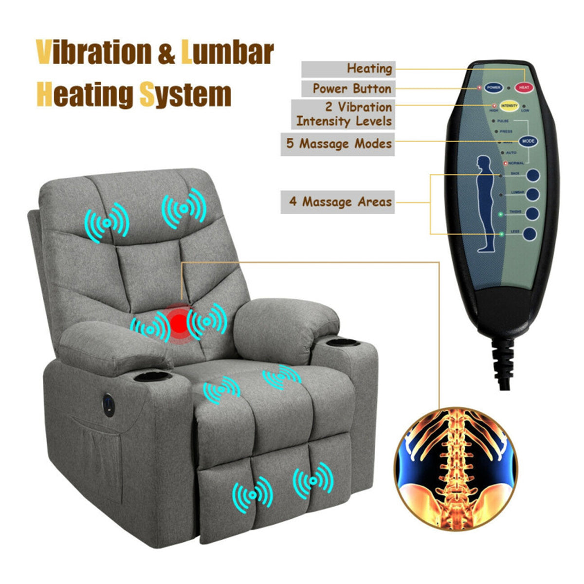 Electric Power Lift Heated Massage Chair Recliner - image 3