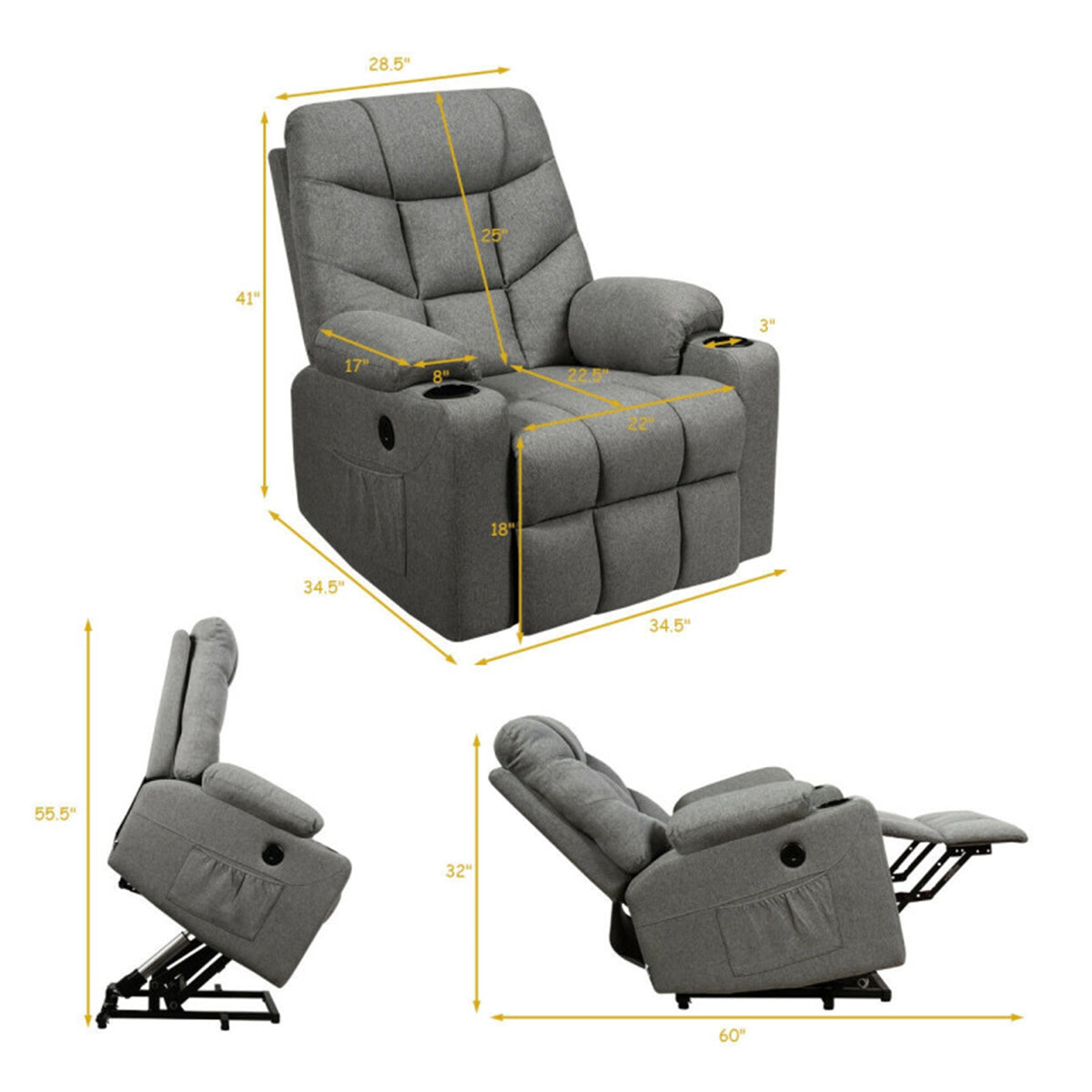 Electric Power Lift Heated Massage Chair Recliner - image 9