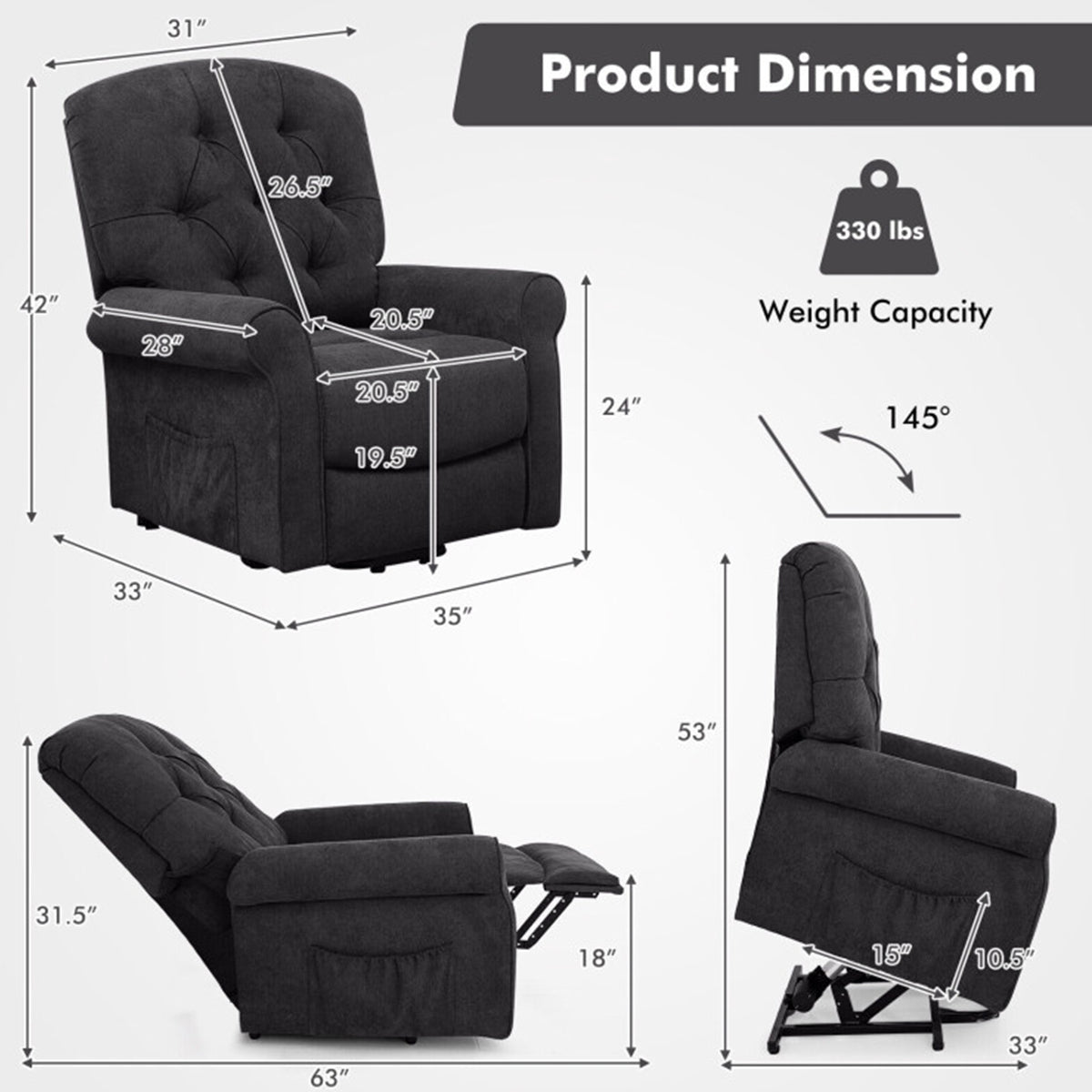 Electric Power Lift Recliner with Adjustable Backrest and Footrest - image 7