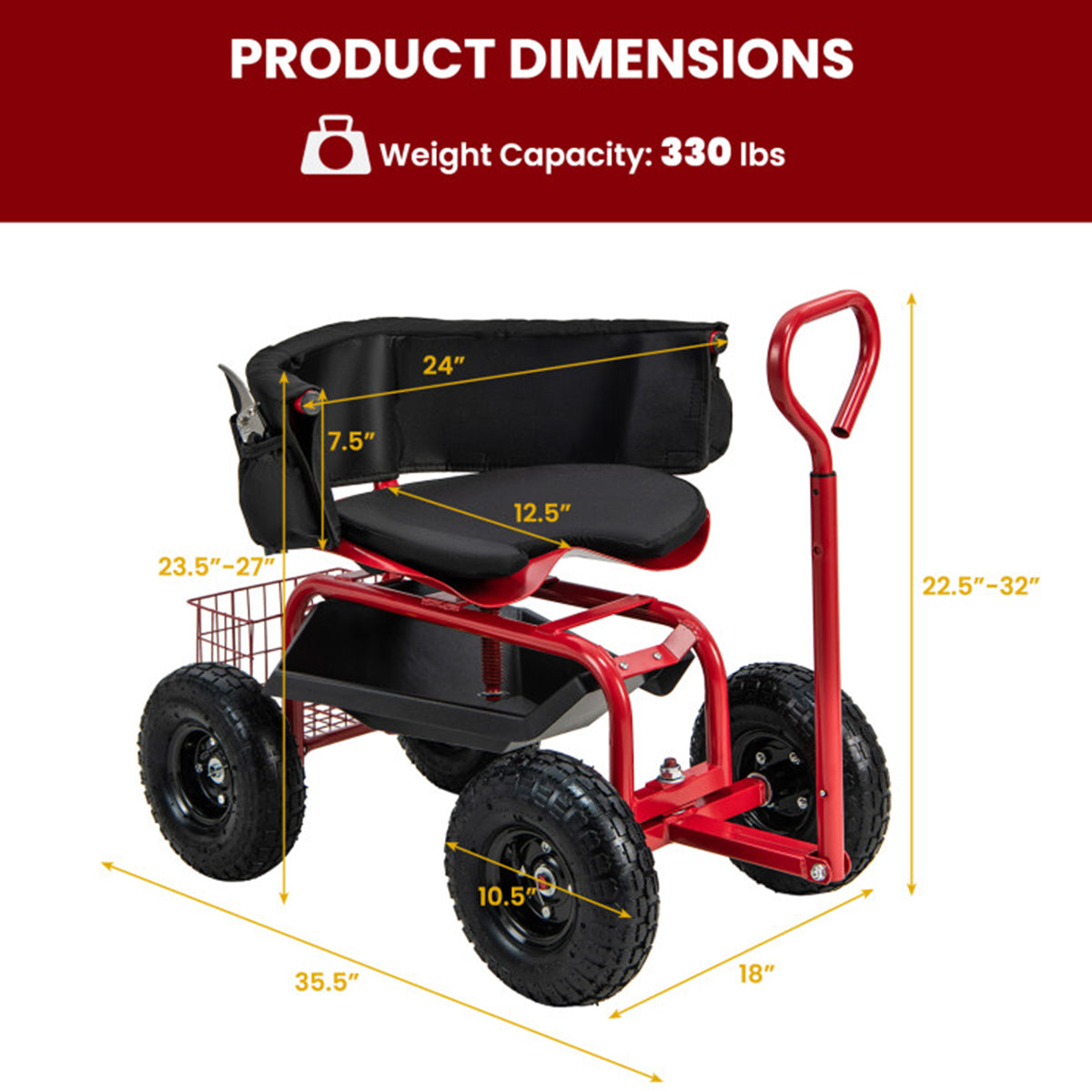 Cushioned Rolling Garden Cart with Swivel Seat - image 8