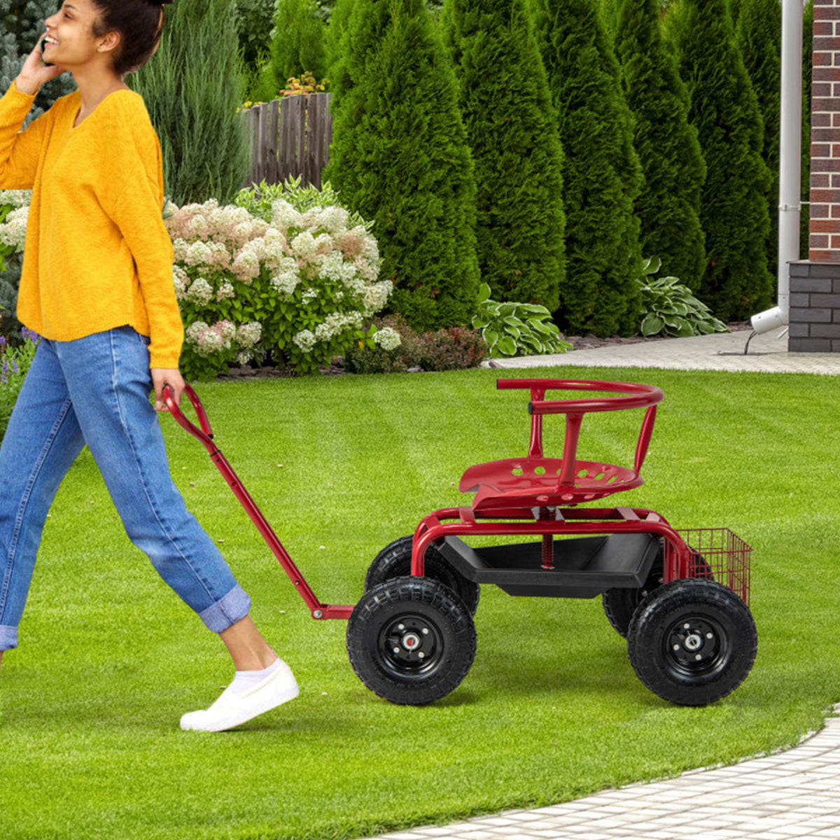 Cushioned Rolling Garden Cart with Swivel Seat - image 9