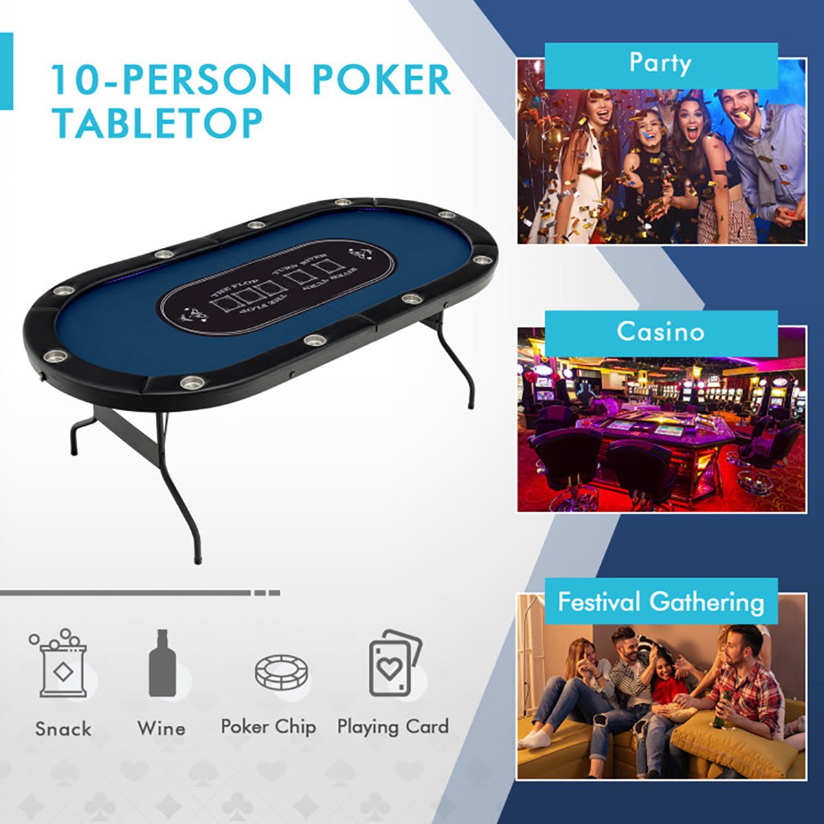 10-Player Foldable Poker Table with LED Lights - image 3
