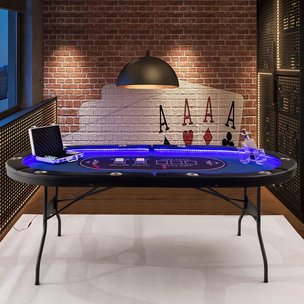 10-Player Foldable Poker Table with LED Lights - image 9
