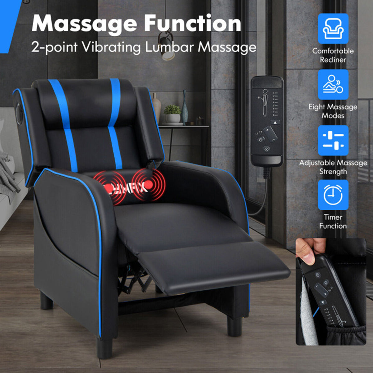 Gaming Massage Recliner Chair with Bluetooth Speakers - image 7