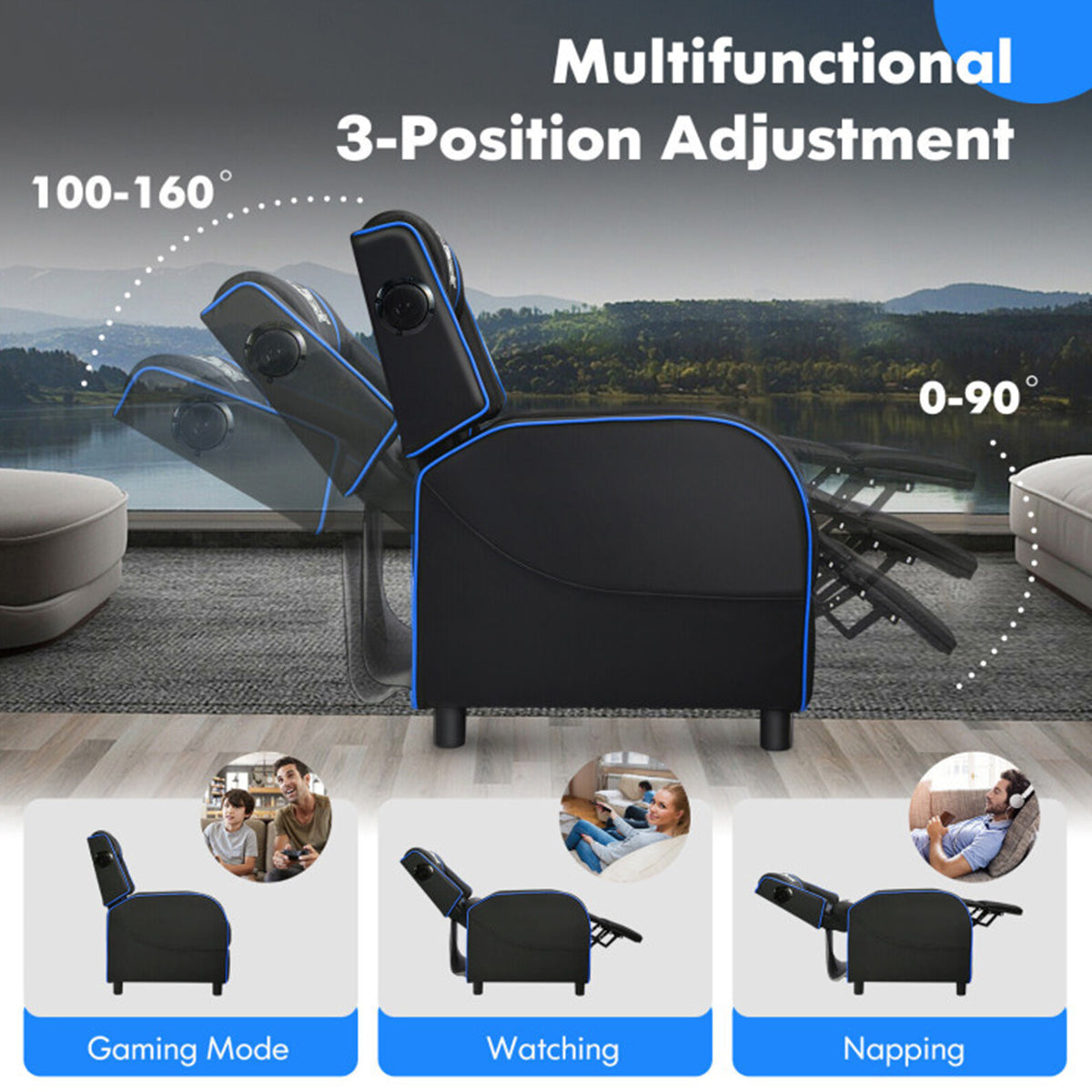 Gaming Massage Recliner Chair with Bluetooth Speakers - image 5