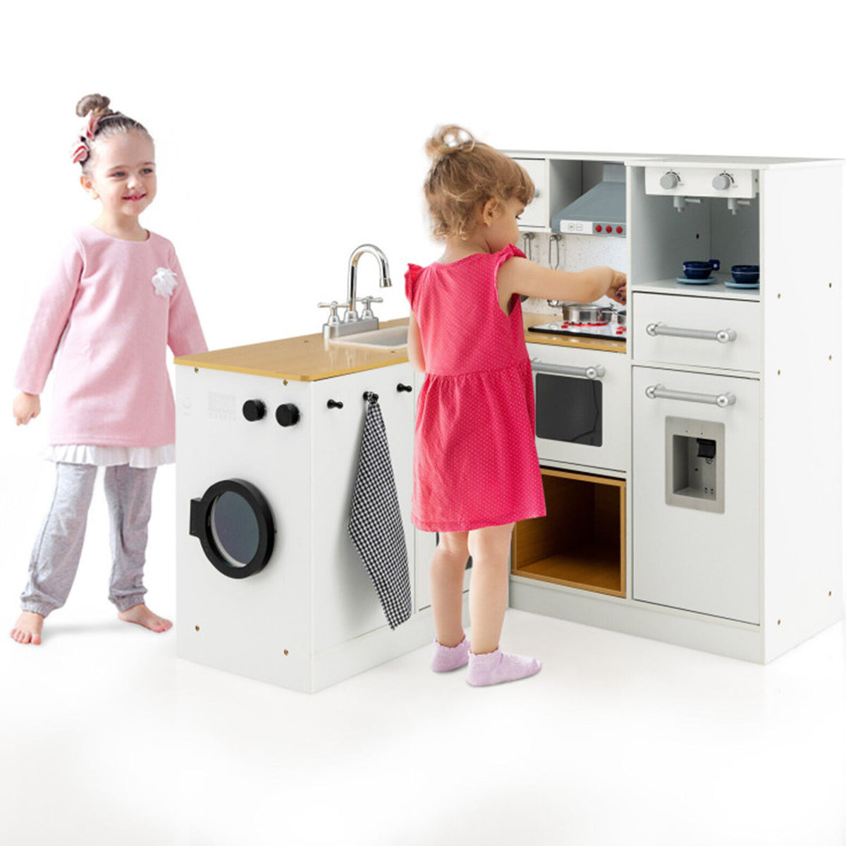 Kids 2-Piece Wooden Pretend Play Kitchen with Sound - image 2