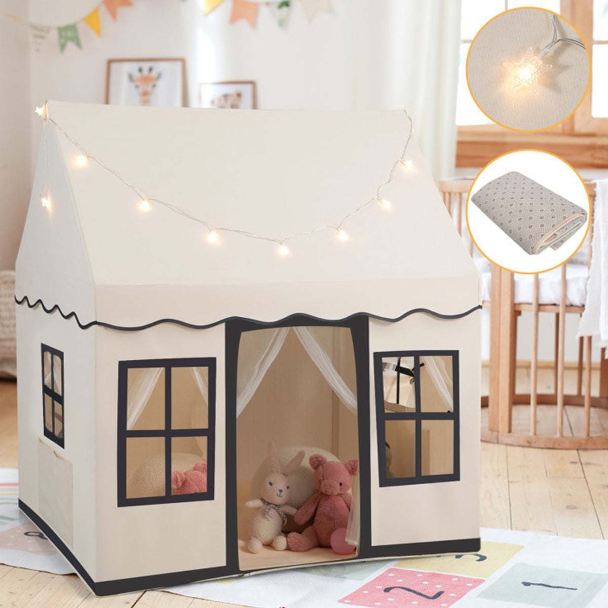 Large Kids Play Tent with Star String Lights - image 4