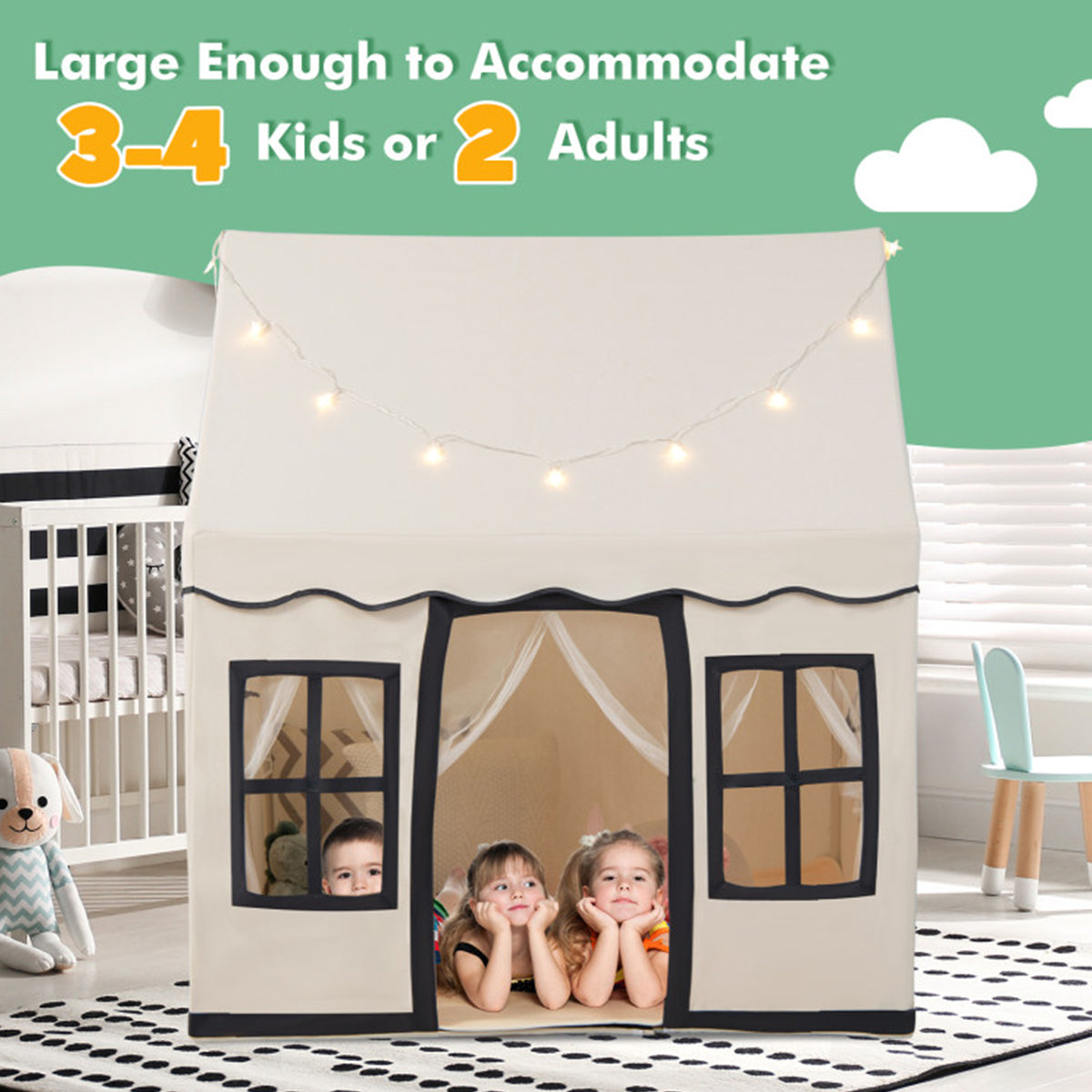 Large Kids Play Tent with Star String Lights - image 7