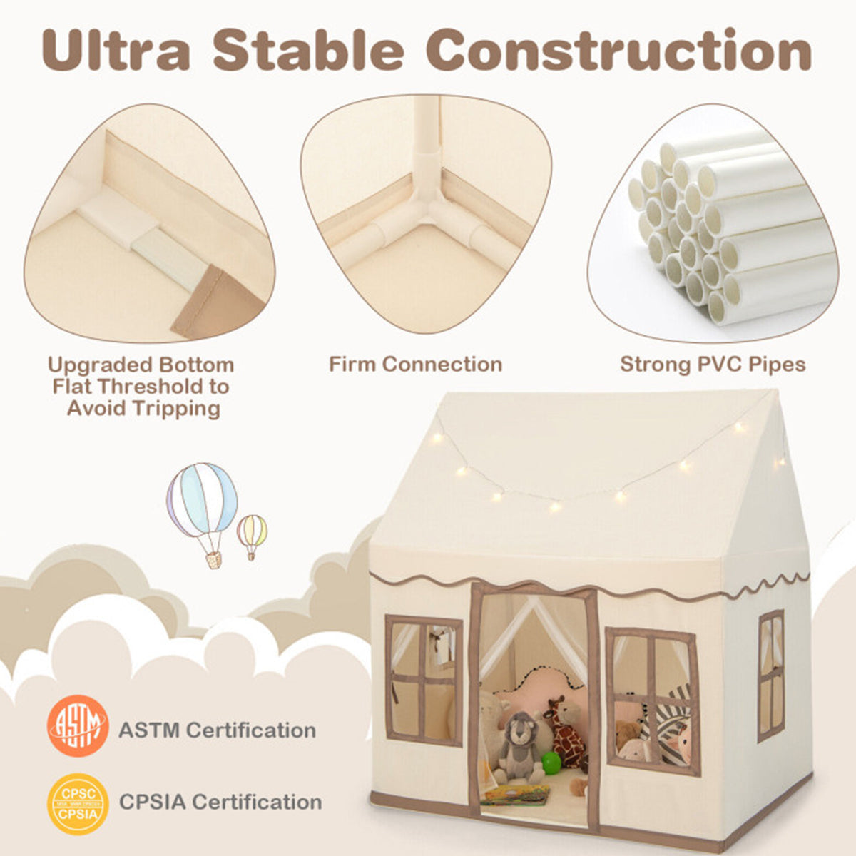 Large Kids Play Tent with Star String Lights - image 16