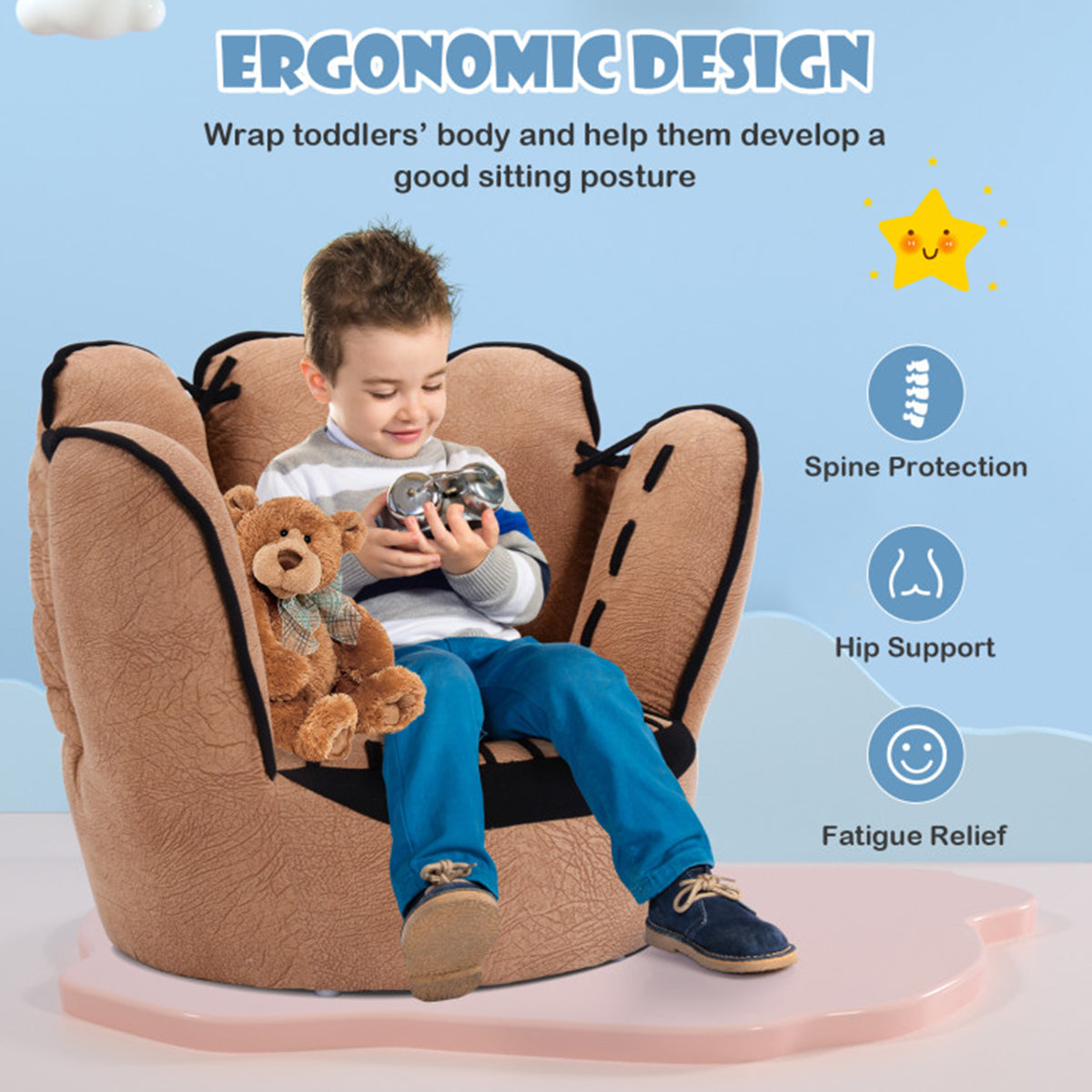 Baseball Glove Shaped Kids Upholstered Sofa - image 5