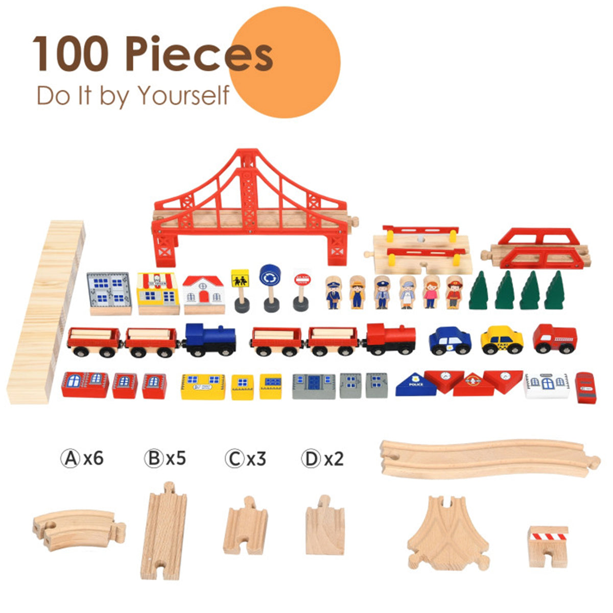 Kids Wooden 100-Piece Railway Set Table - image 8