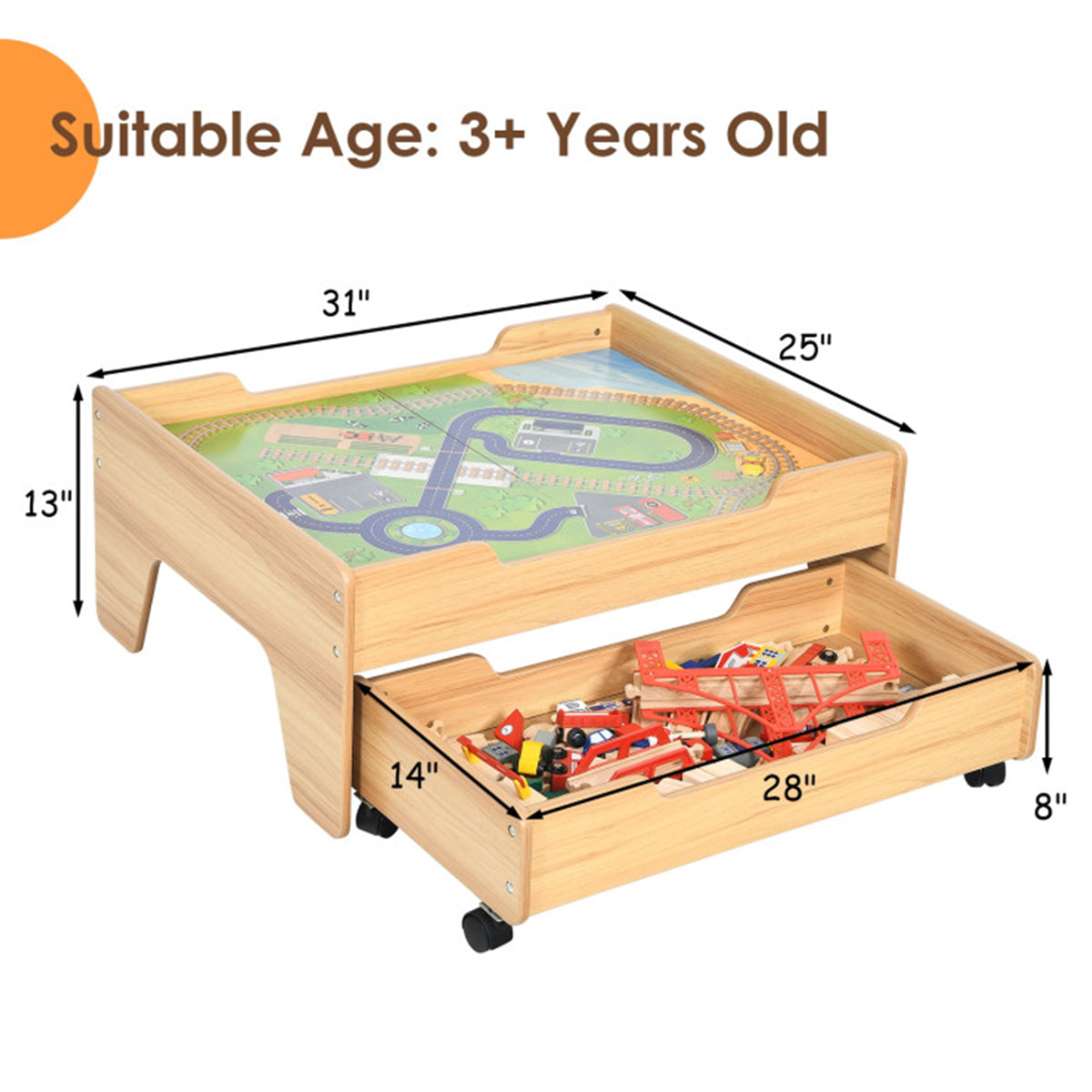 Kids Wooden 100-Piece Railway Set Table - image 9