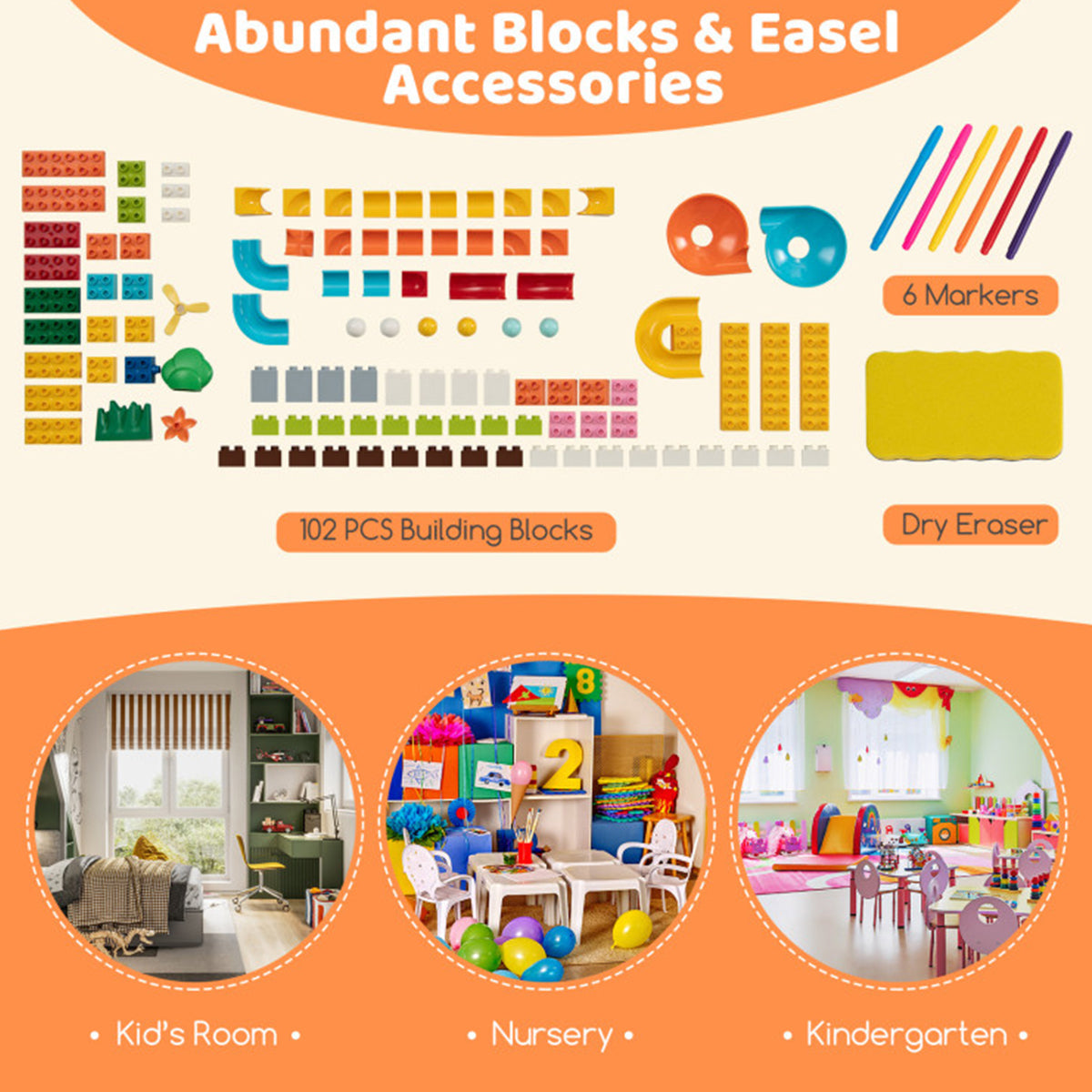 6-in-1 Folding Kids Art Easel with Building Block Tabletop - image 7