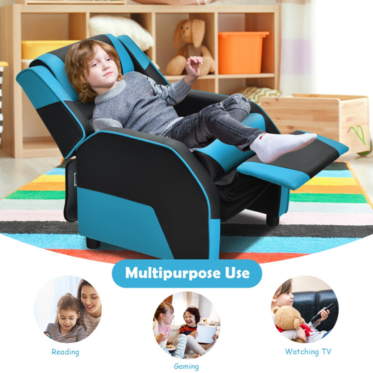 Kids Gaming Sofa Recliner with Headrest and Footrest - image 17