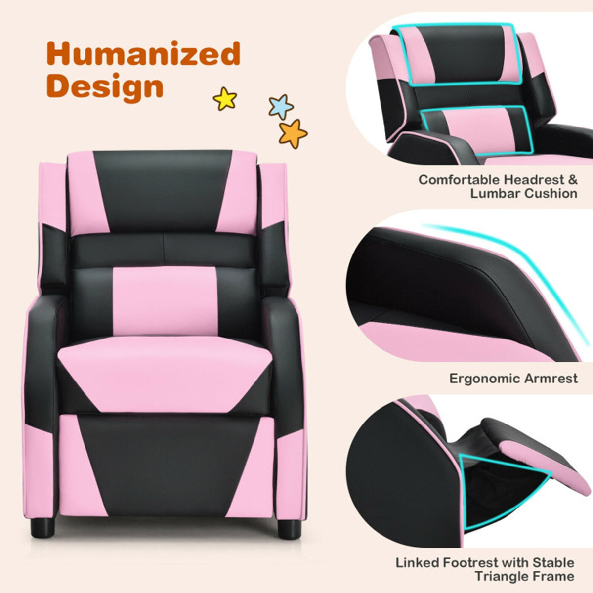 Kids Gaming Sofa Recliner with Headrest and Footrest - image 5