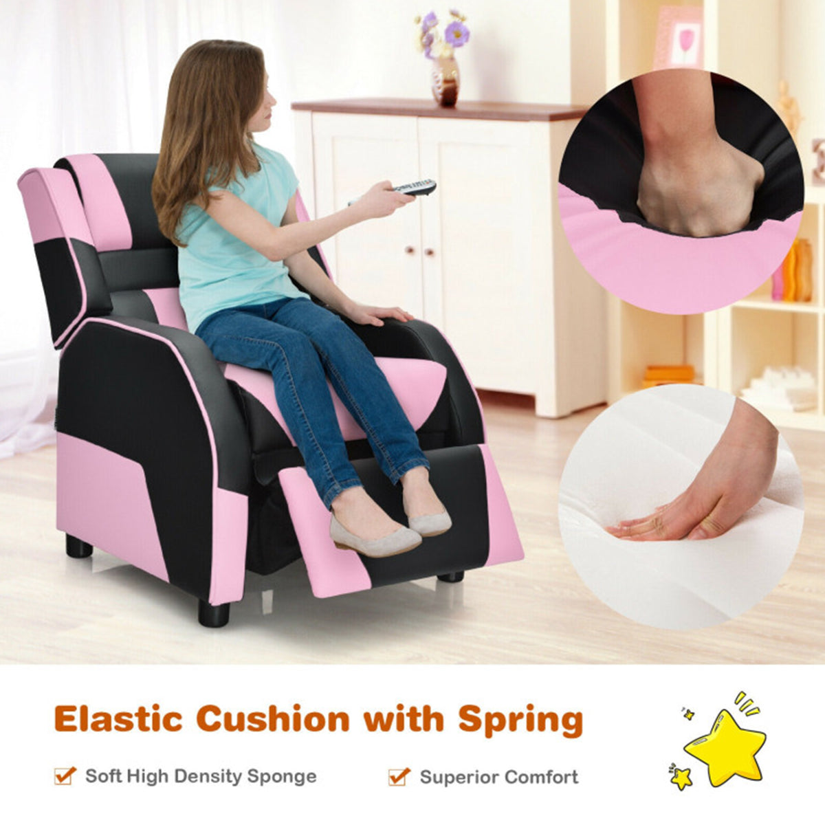Kids Gaming Sofa Recliner with Headrest and Footrest - image 8