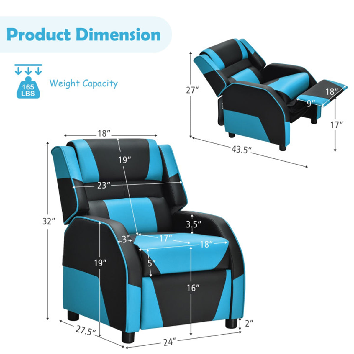 Kids Gaming Sofa Recliner with Headrest and Footrest - image 23