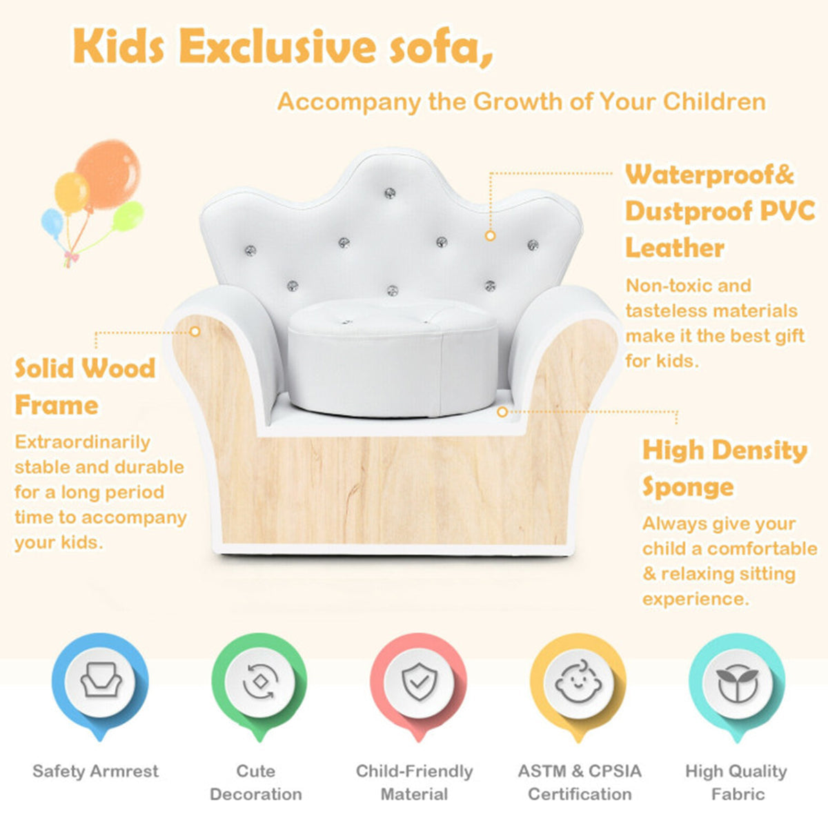 Kids Princess Sofa with Ottoman - image 18
