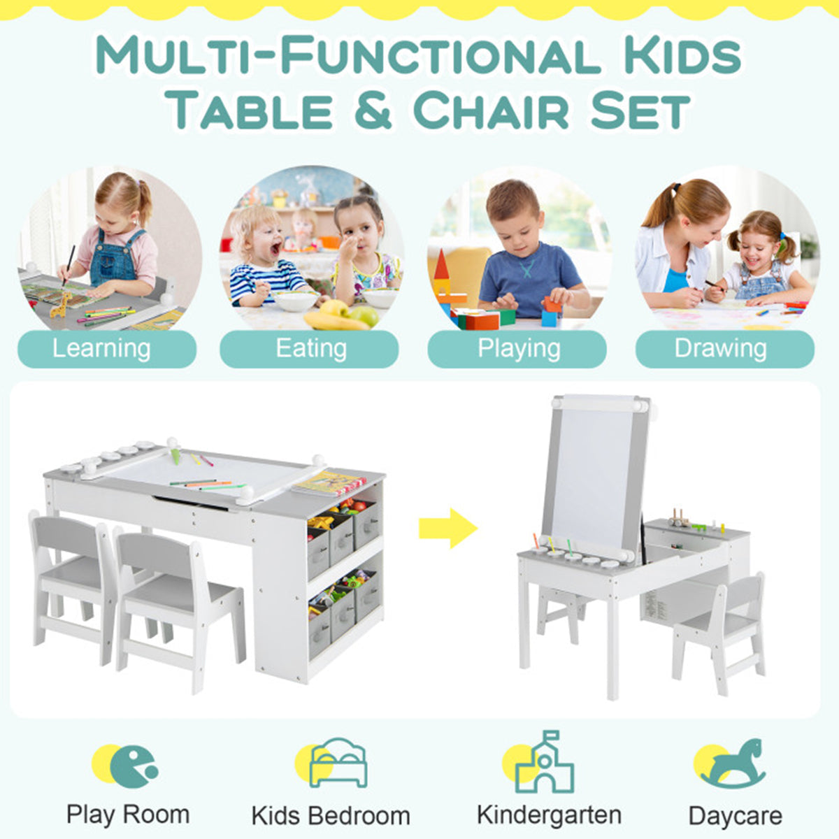 2-in-1 Kids Art Table and Easel Set with Chairs - image 3