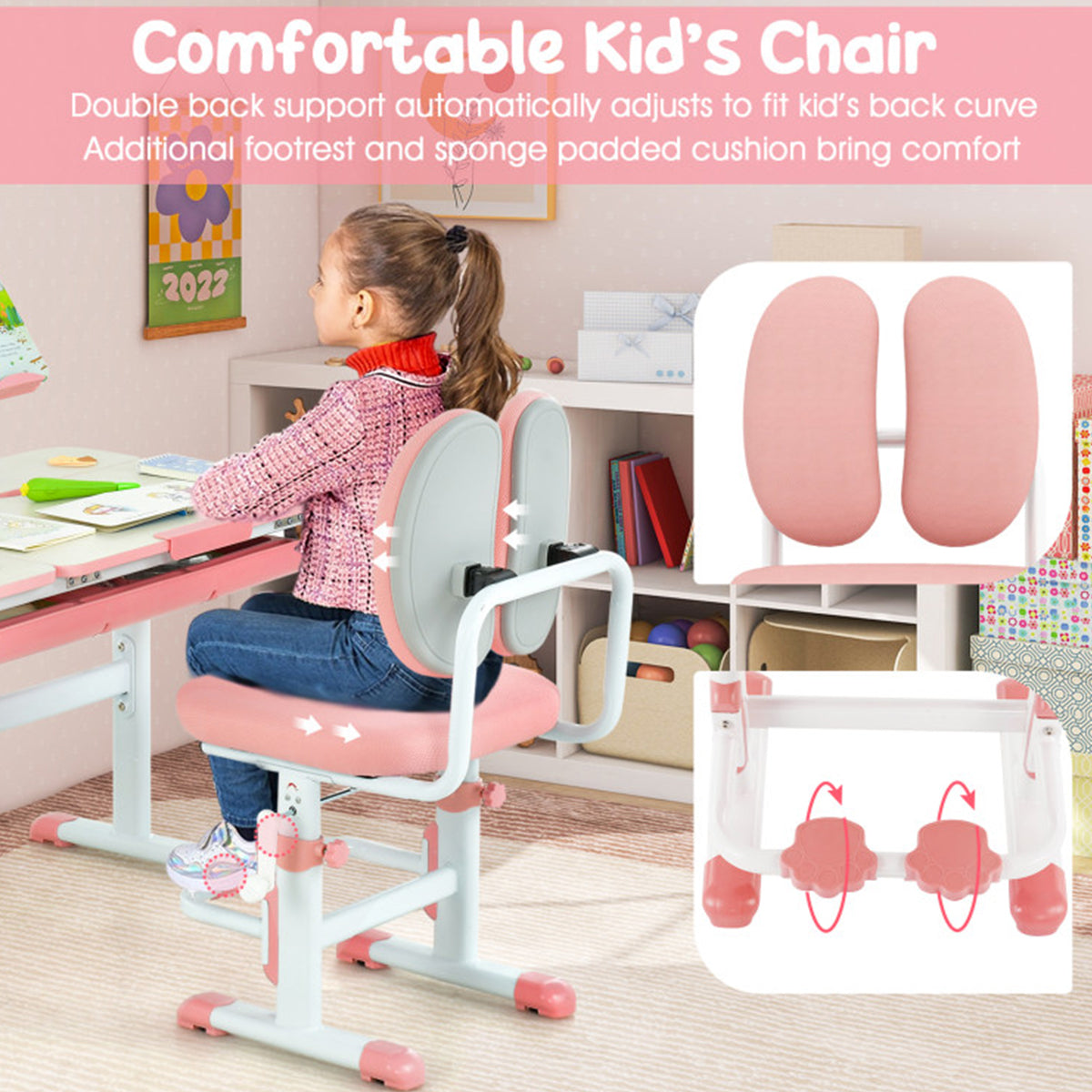 Height-Adjustable Kids Desk and Chair Set - image 13