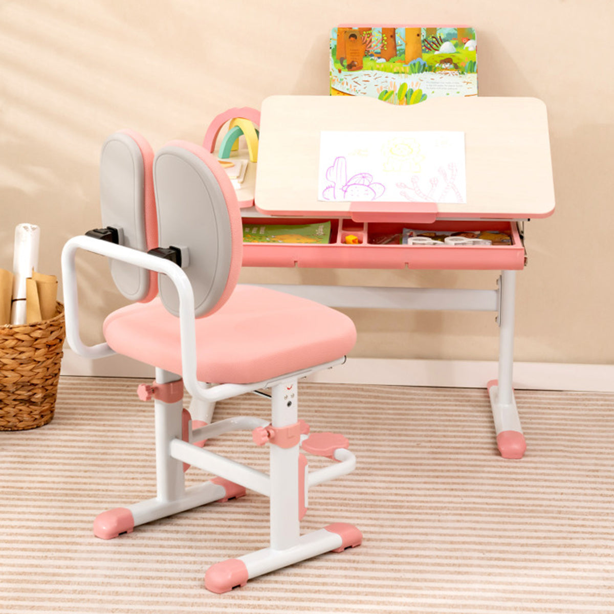 Height-Adjustable Kids Desk and Chair Set - image 16