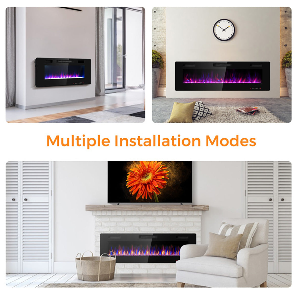 60'' Ultra-Thin Recessed/Wall-Mounted Electric Fireplace - image 3