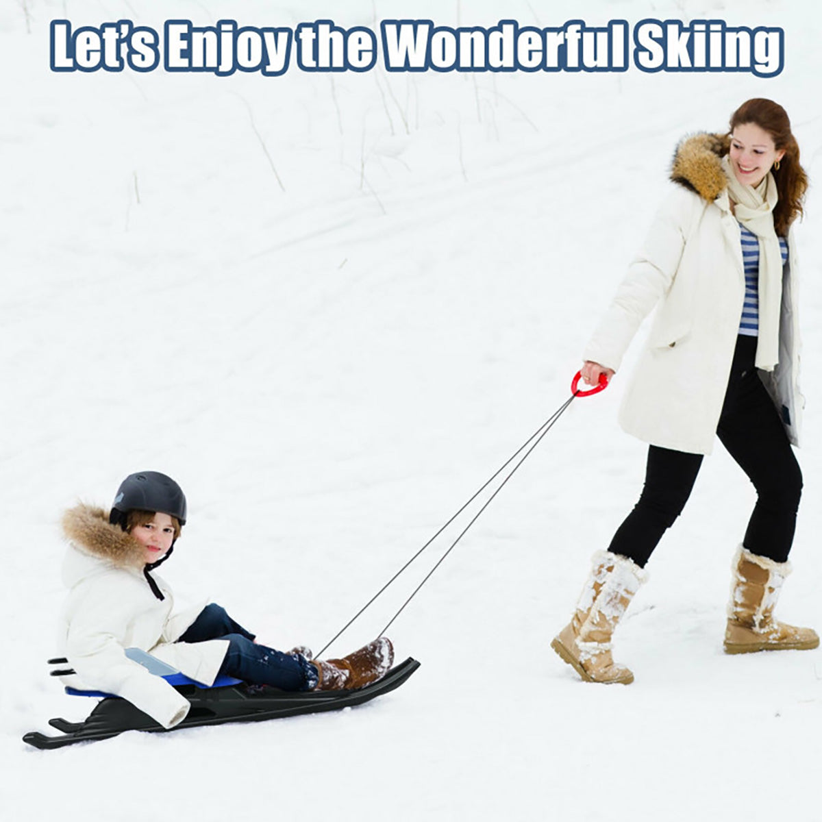 Kids Folding Metal Snow Sled with Pull Rope - image 4