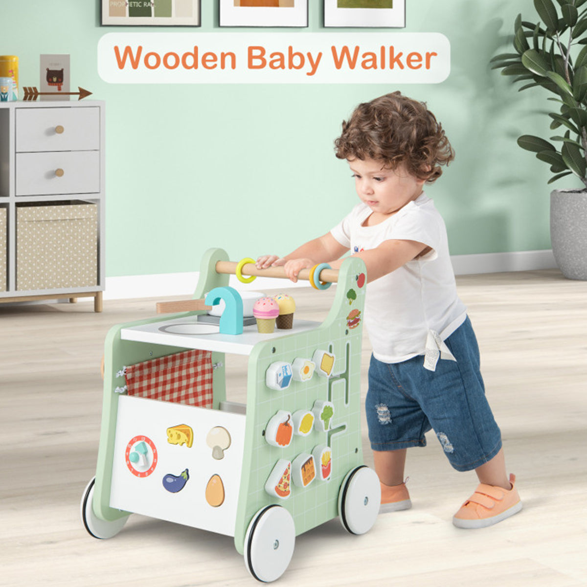 6-in-1 Wooden Push Walker Play Kitchen - image 6