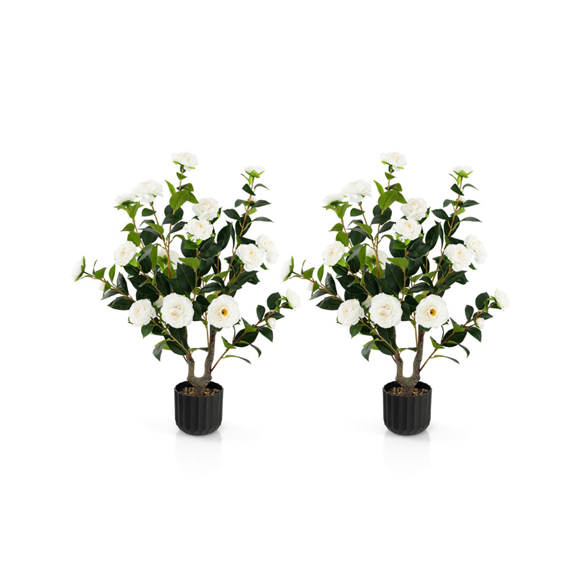 38'' Artificial Camellia Flower Trees with Cement Pot (Set of 2) - image 2