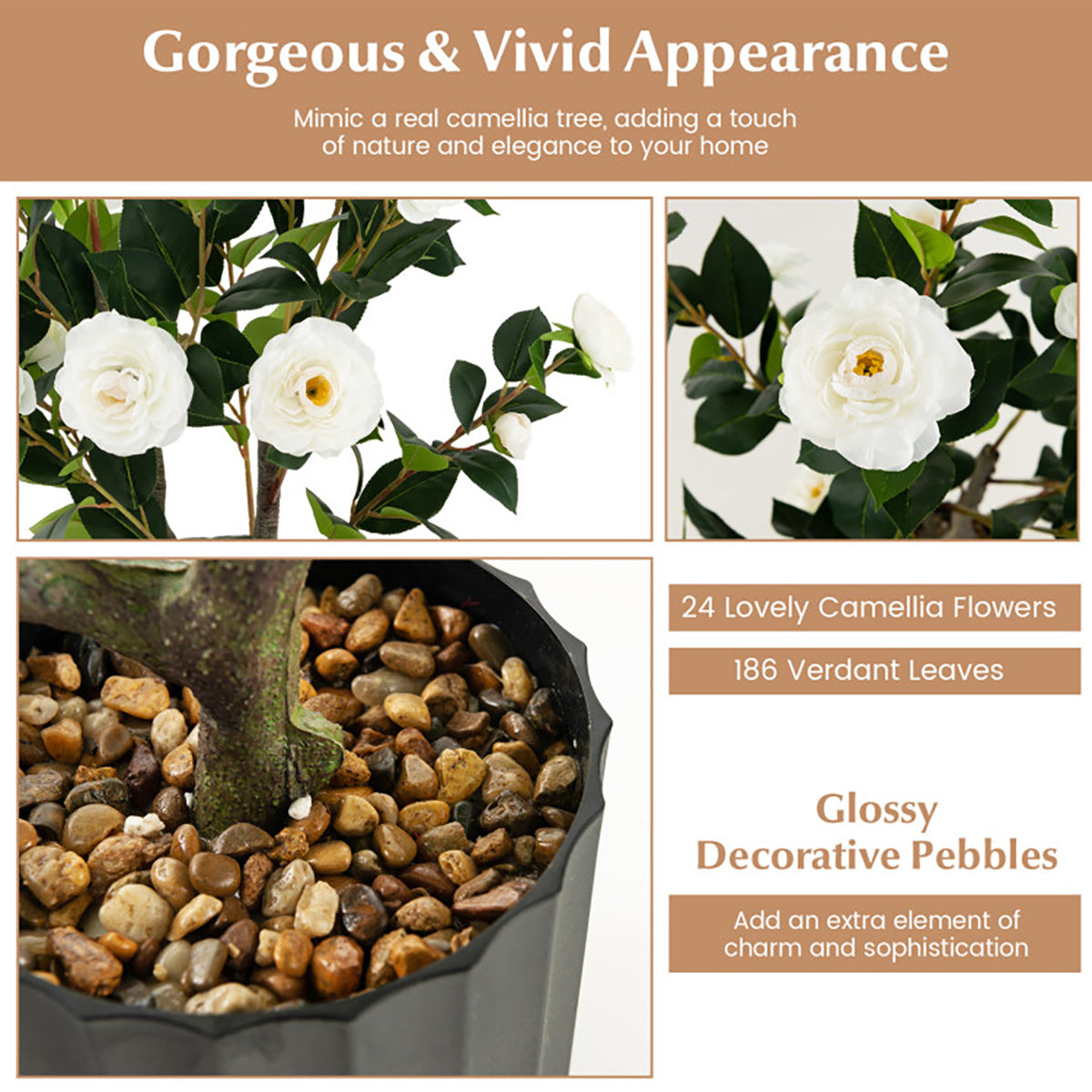 38'' Artificial Camellia Flower Trees with Cement Pot (Set of 2) - image 18
