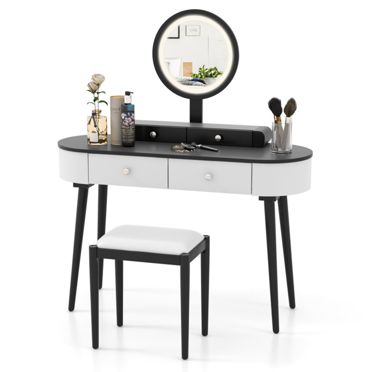 Makeup Vanity Table Set with Stool and LED Mirror - image 2