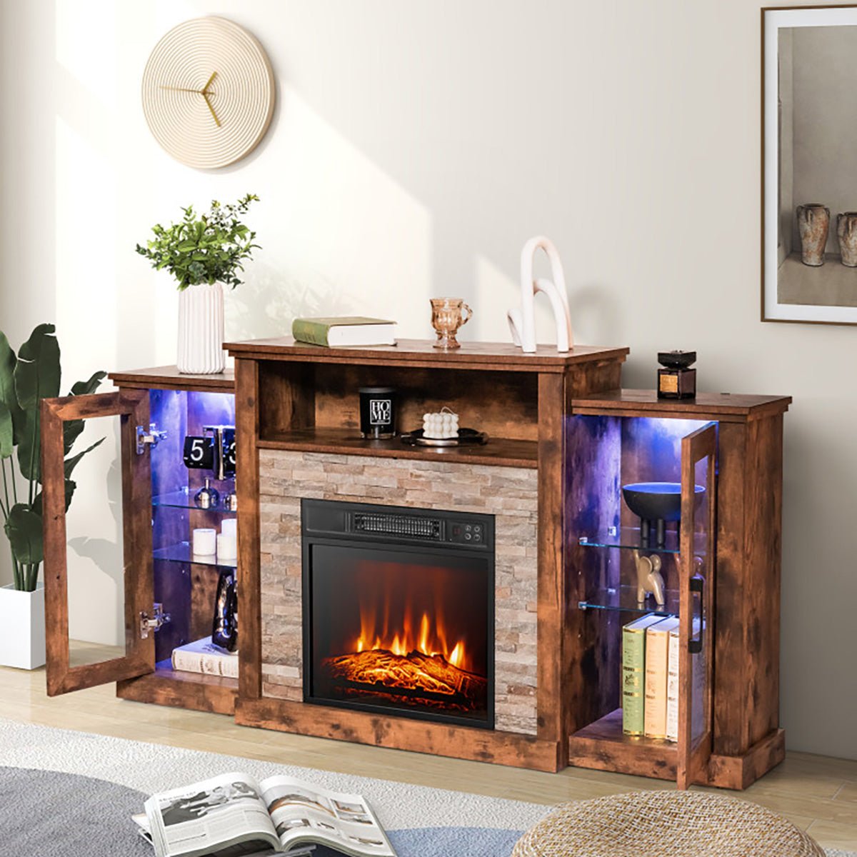 58'' Fireplace TV Stand with Adjustable Shelves