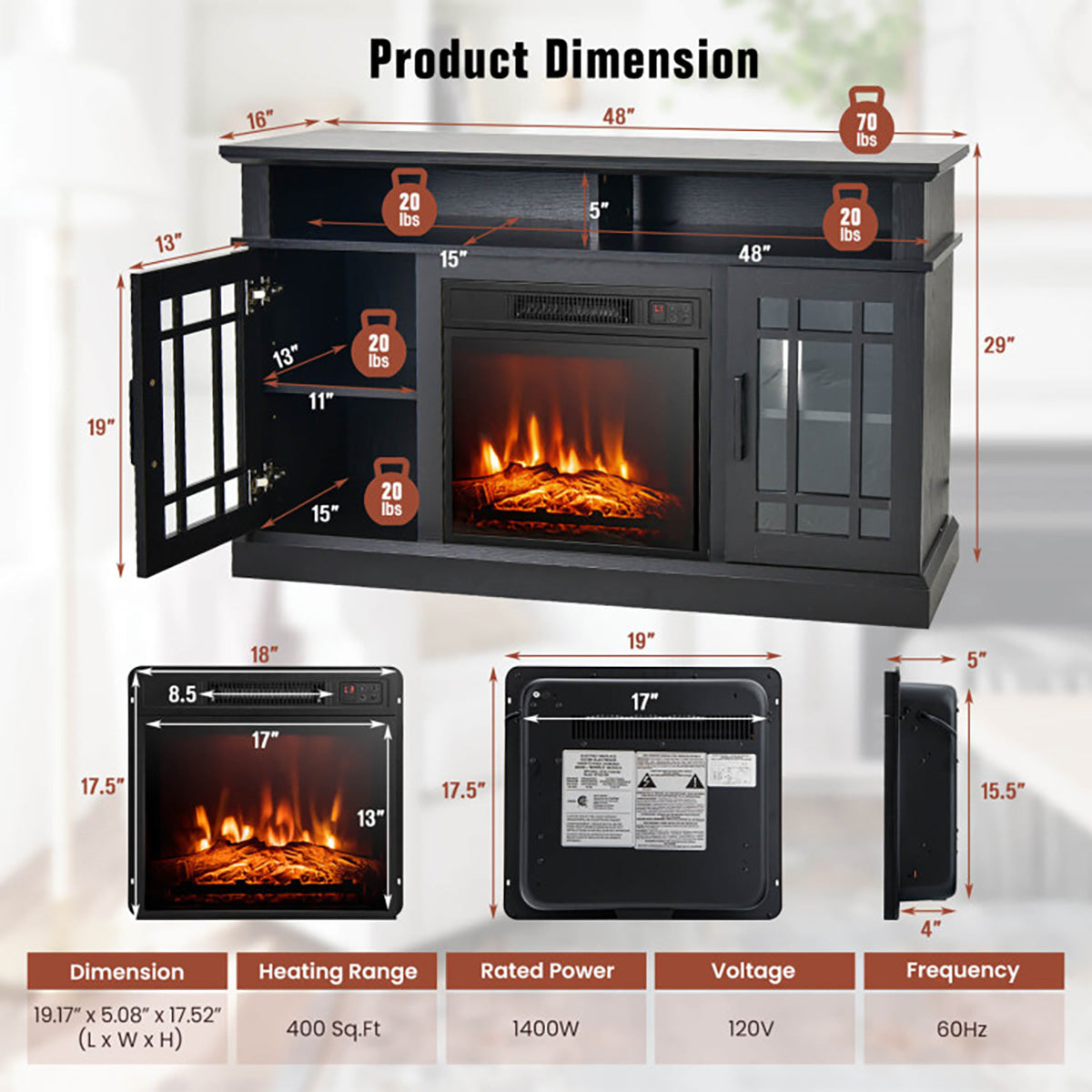 58'' Fireplace TV Stand with Adjustable Shelves - image 19
