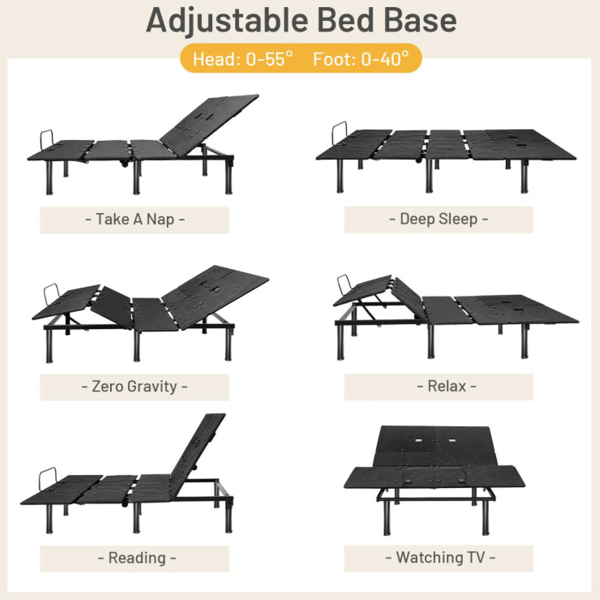 Adjustable Bed Base Frame with Head and Foot Incline - image 3