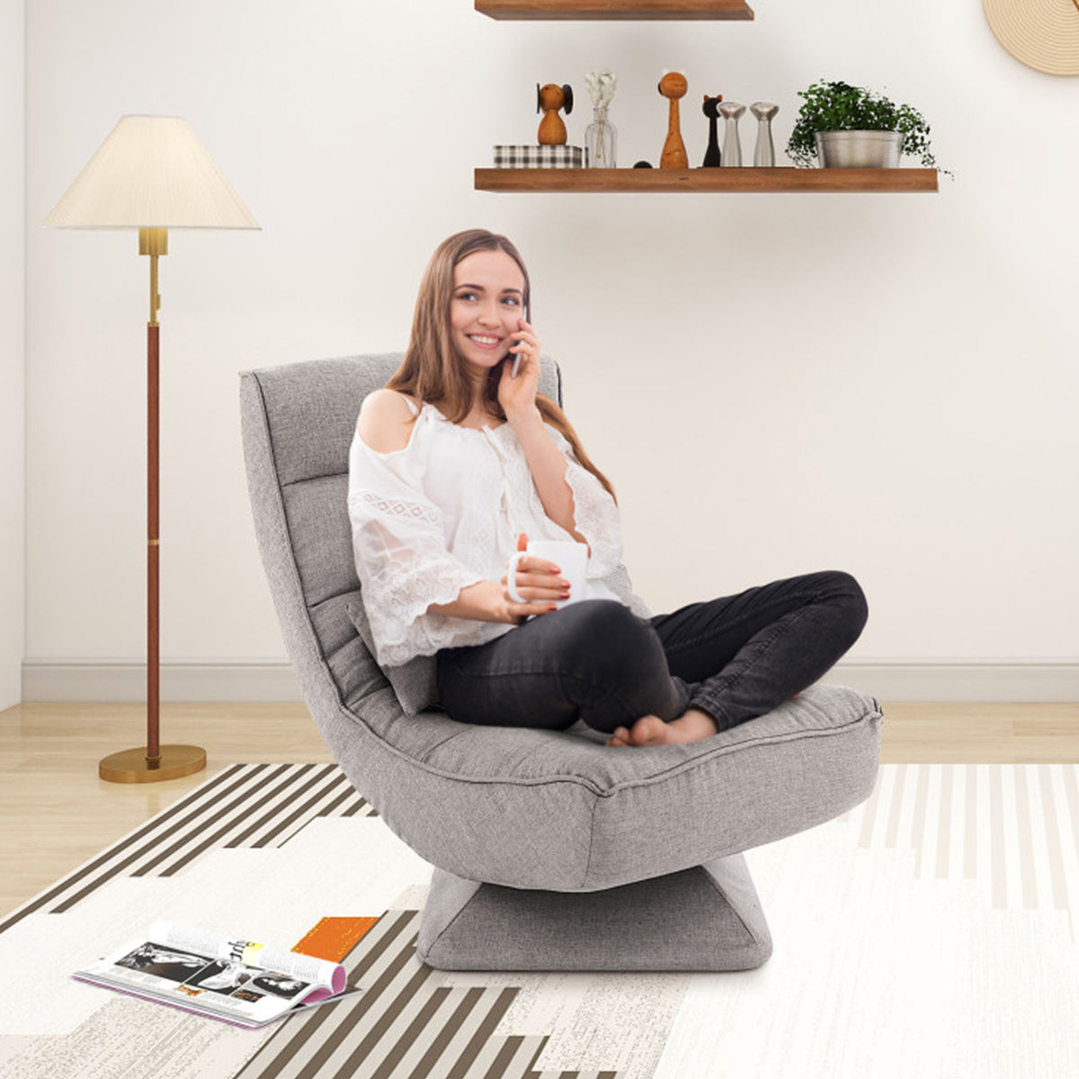 Adjustable 360° Swivel Floor Chair with Massage Pillow - image 16