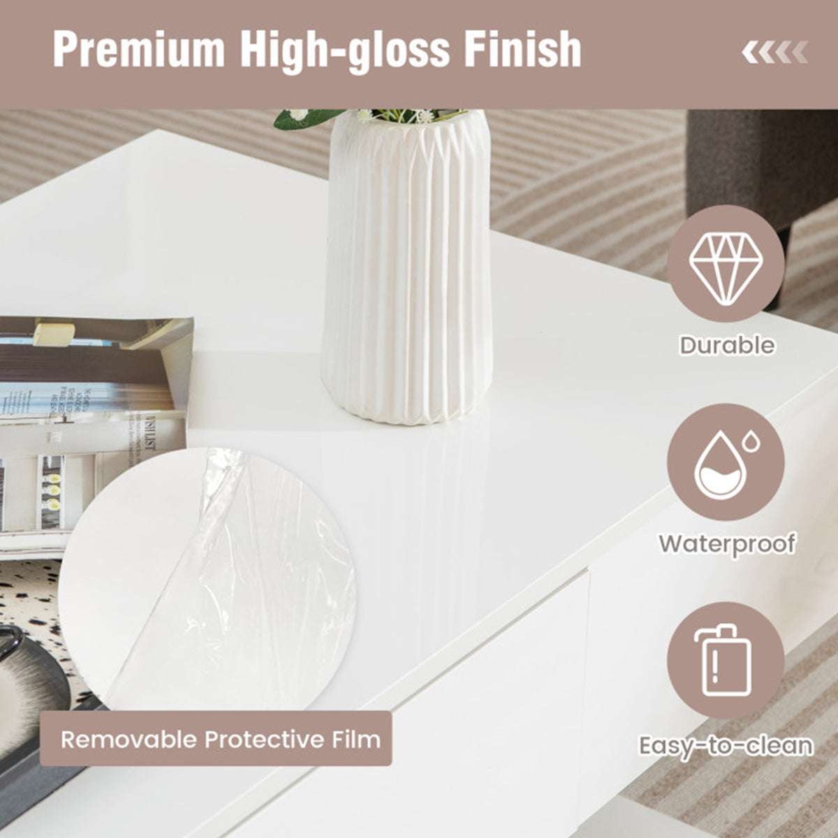 LED Coffee Table with Storage Drawers - image 5