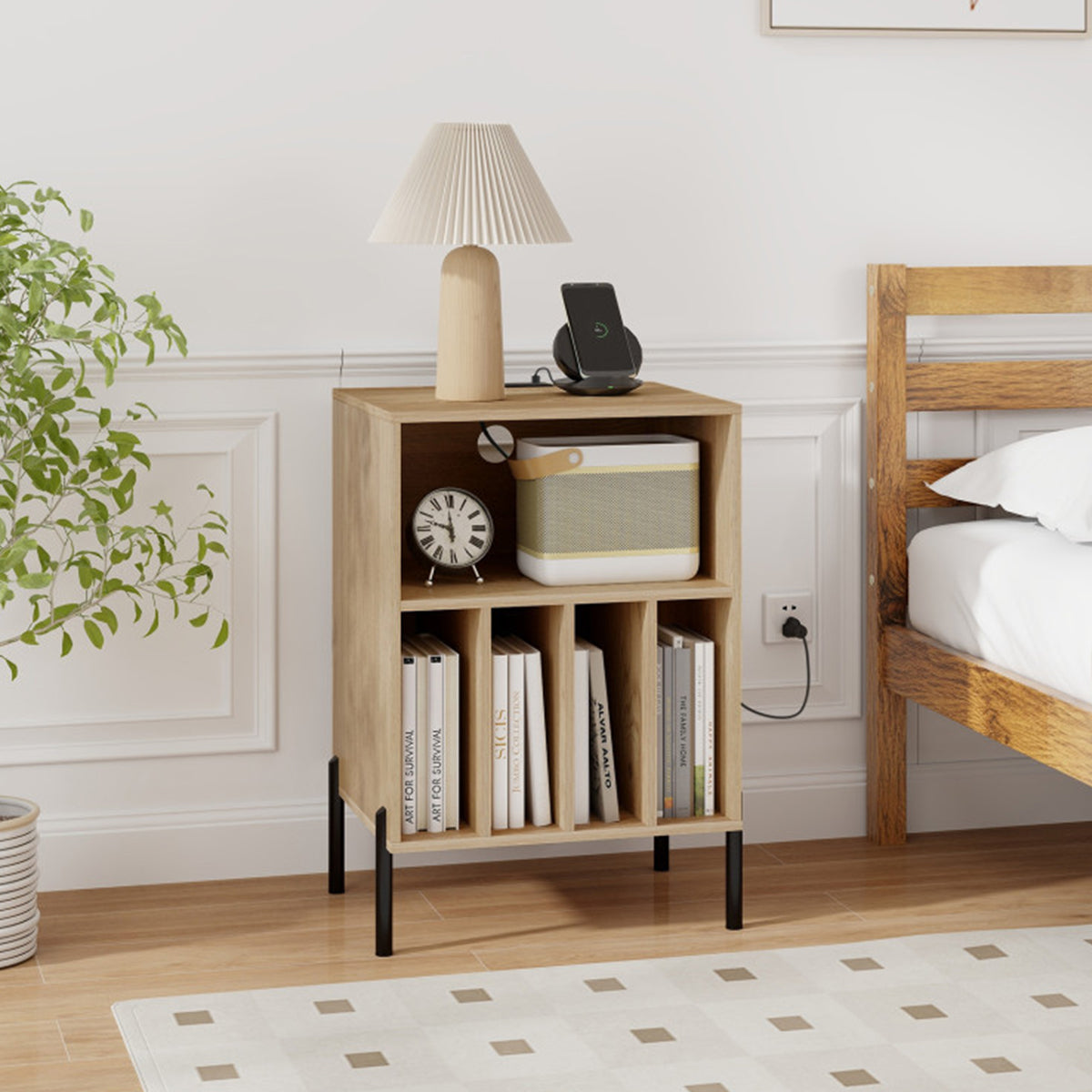 Record Player Storage Stand with Charging Station