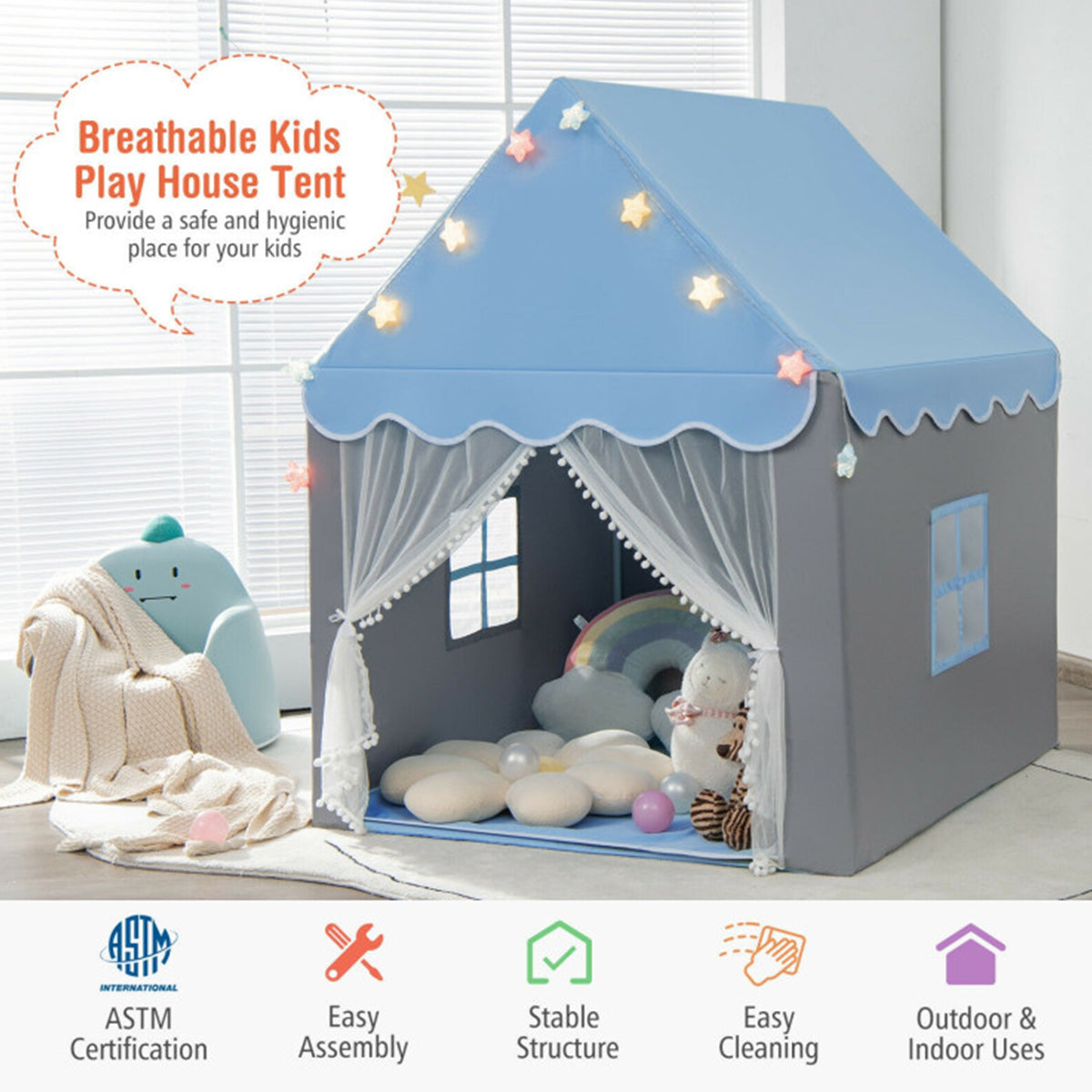 Kids Playhouse Tent with Star String Lights - image 6