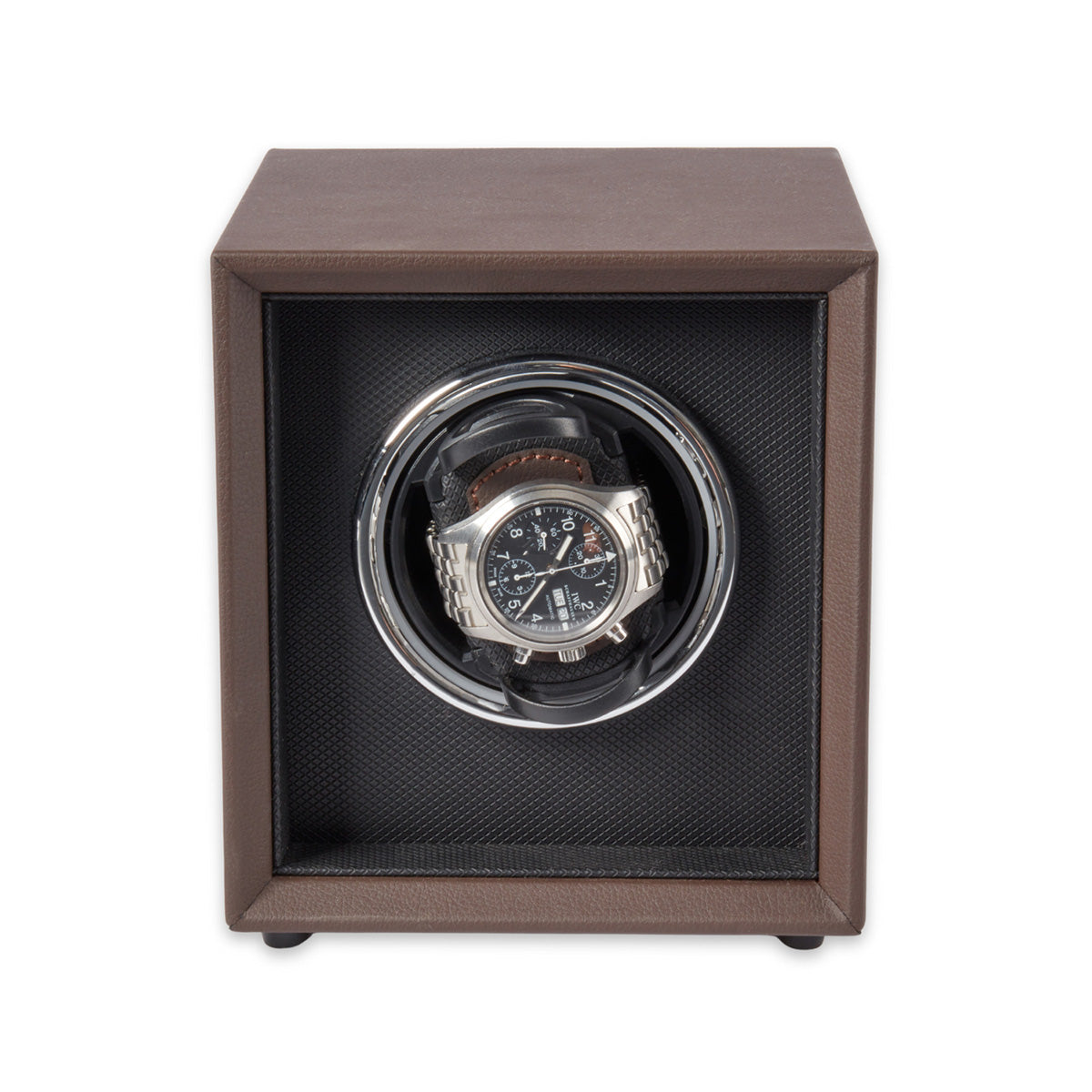 Single Brown Leather Watch Winder with Color Changing Light - image 2