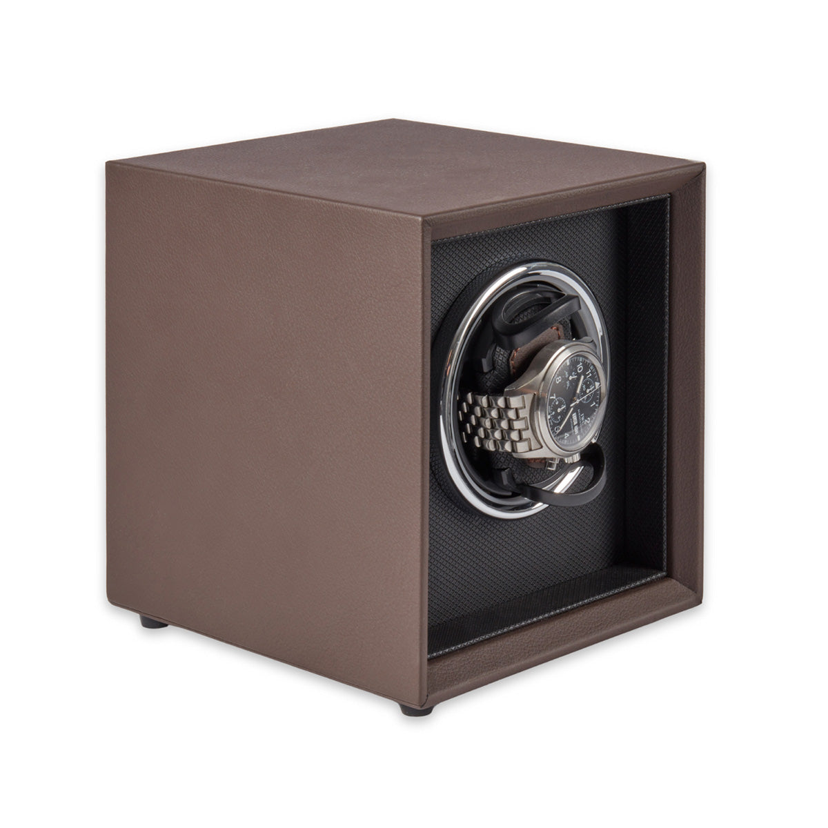Single Brown Leather Watch Winder with Color Changing Light - image 4