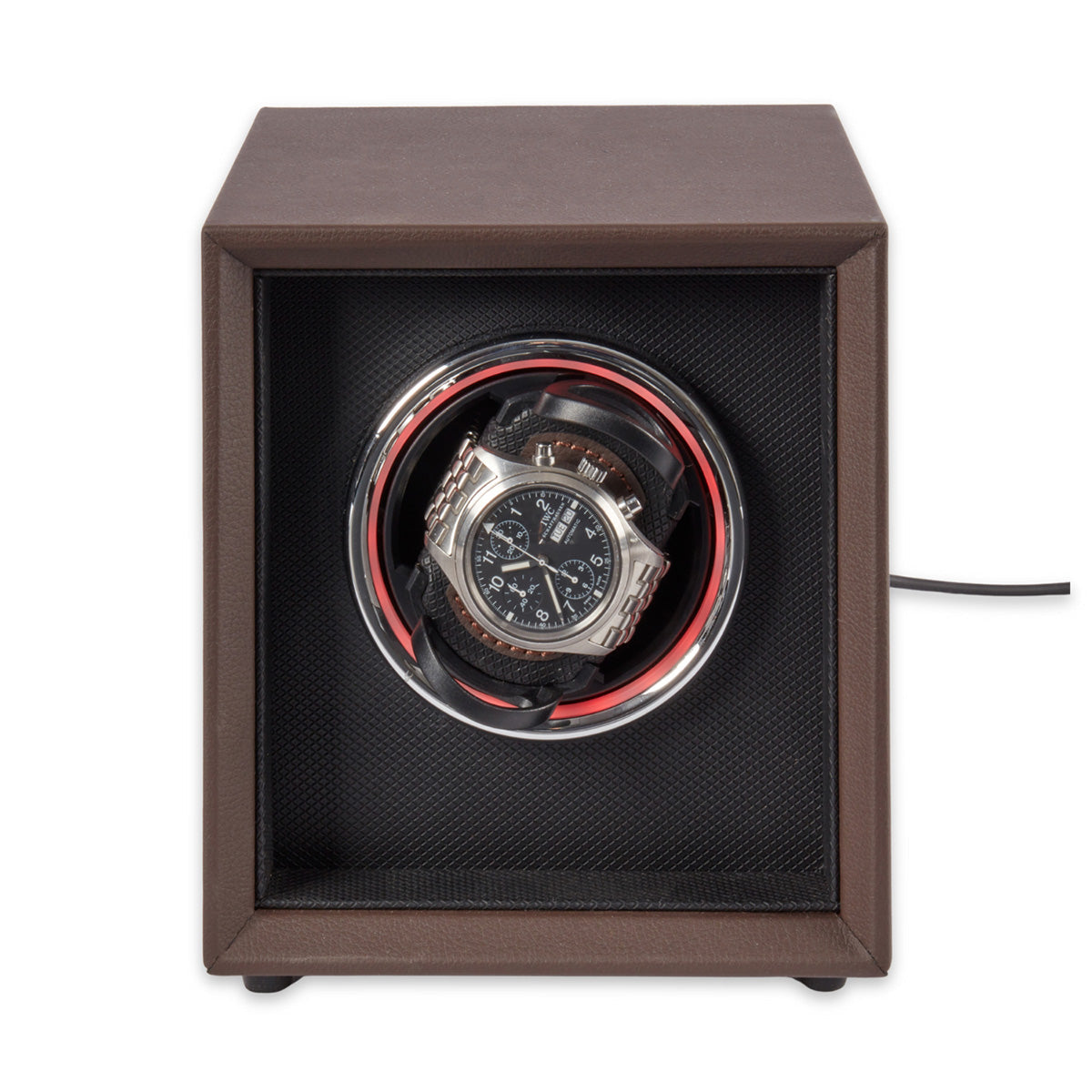 Single Brown Leather Watch Winder with Color Changing Light - image 8