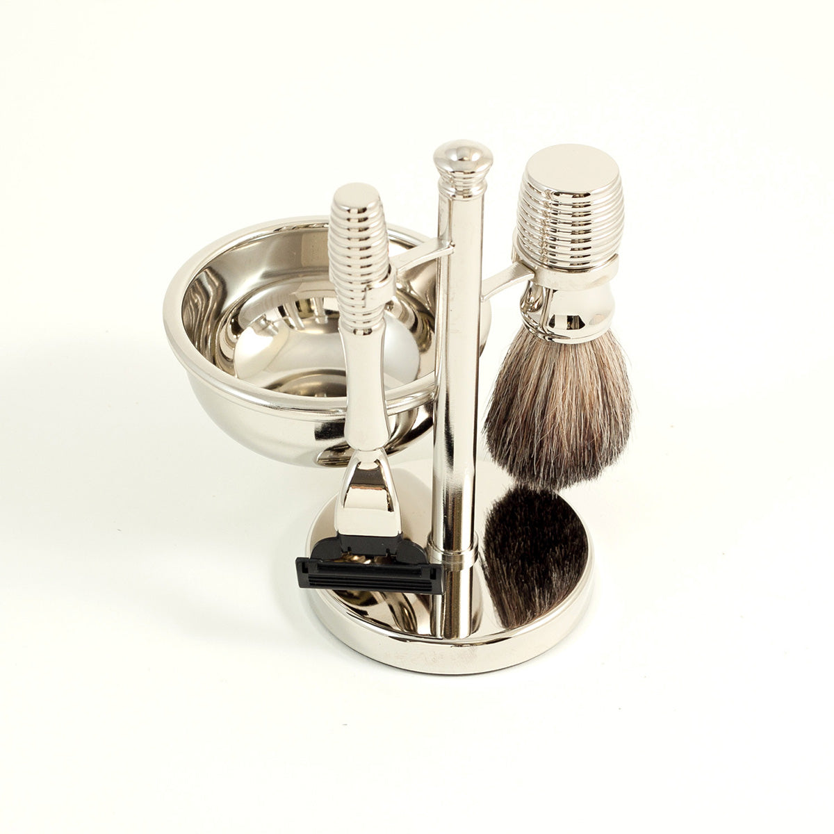 Razor and Pure Badger Brush with Soap Dish on Chrome Stand - image 2