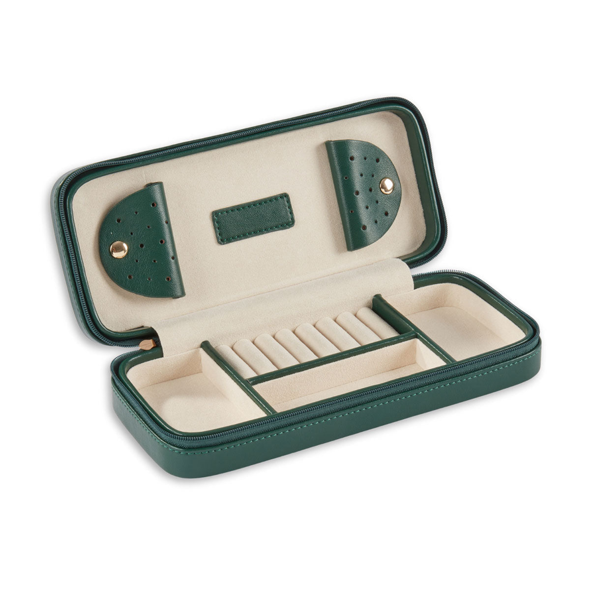 Green Leather Diamond Quilt Design Travel Jewelry Case - image 2