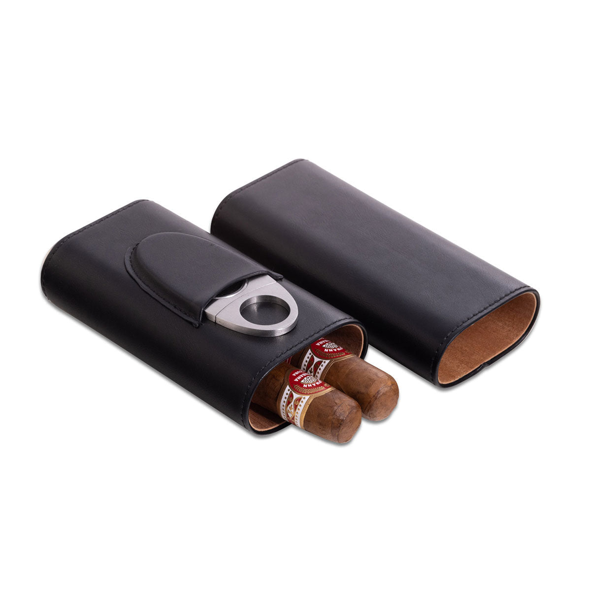 Leather Three Cigar Holder with Stainless Steel Cutter - image 2
